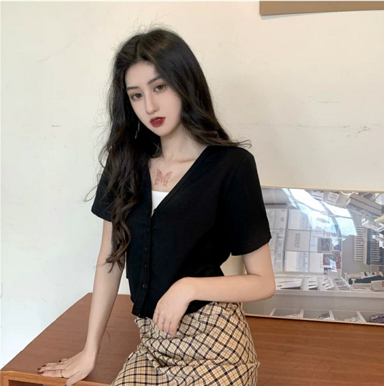 Áo Croptop YUNI Cổ Tim Tay Lỡ Unisex