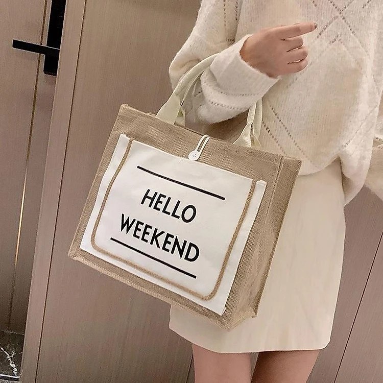 Túi xách nữ đẹp Túi Cói Đi Biển Vintage - Túi Cói Xách Tay Size To Đi Du Lịch Hello Weekend Sang Chảnh