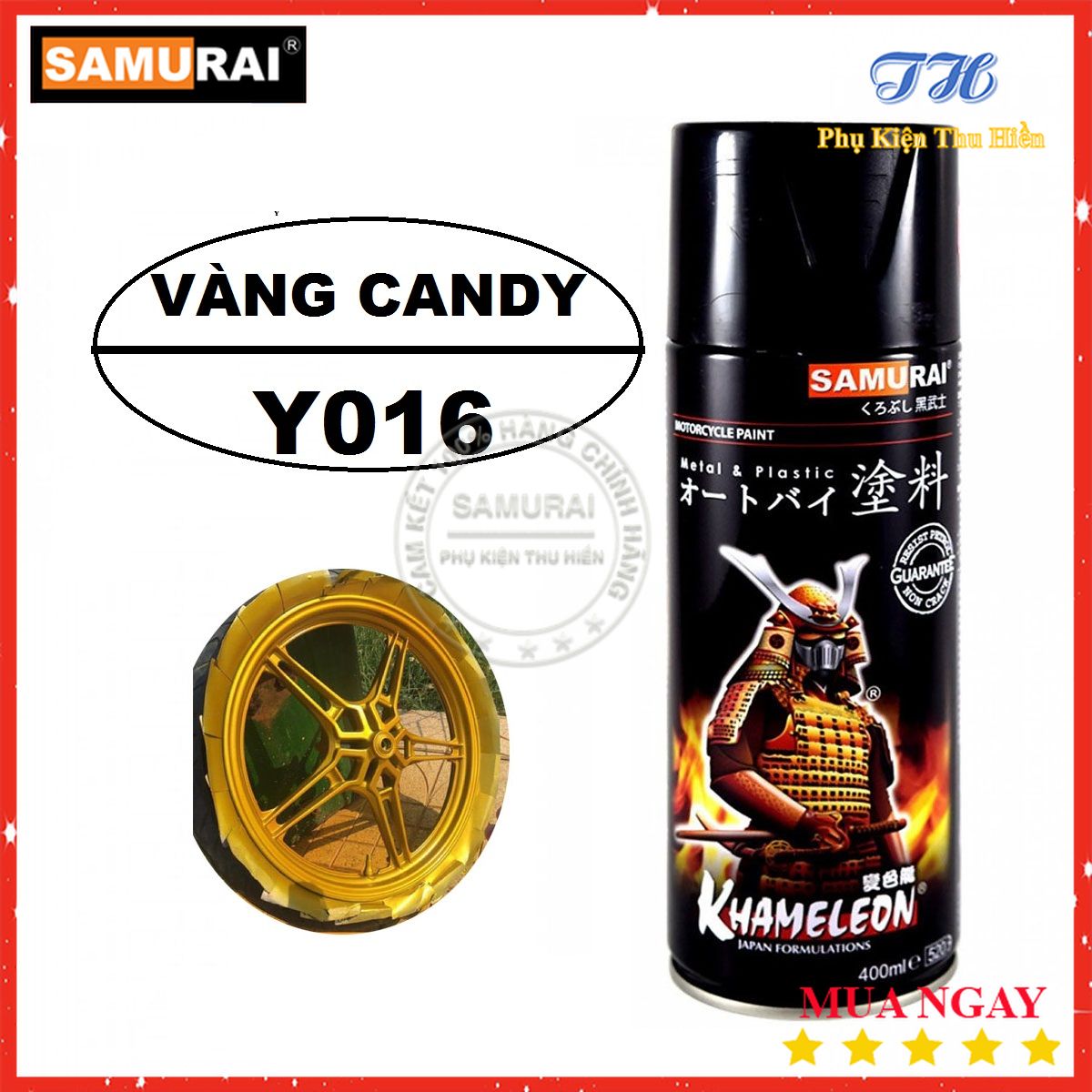 Chai sơn samurai màu vàng kẹo y016