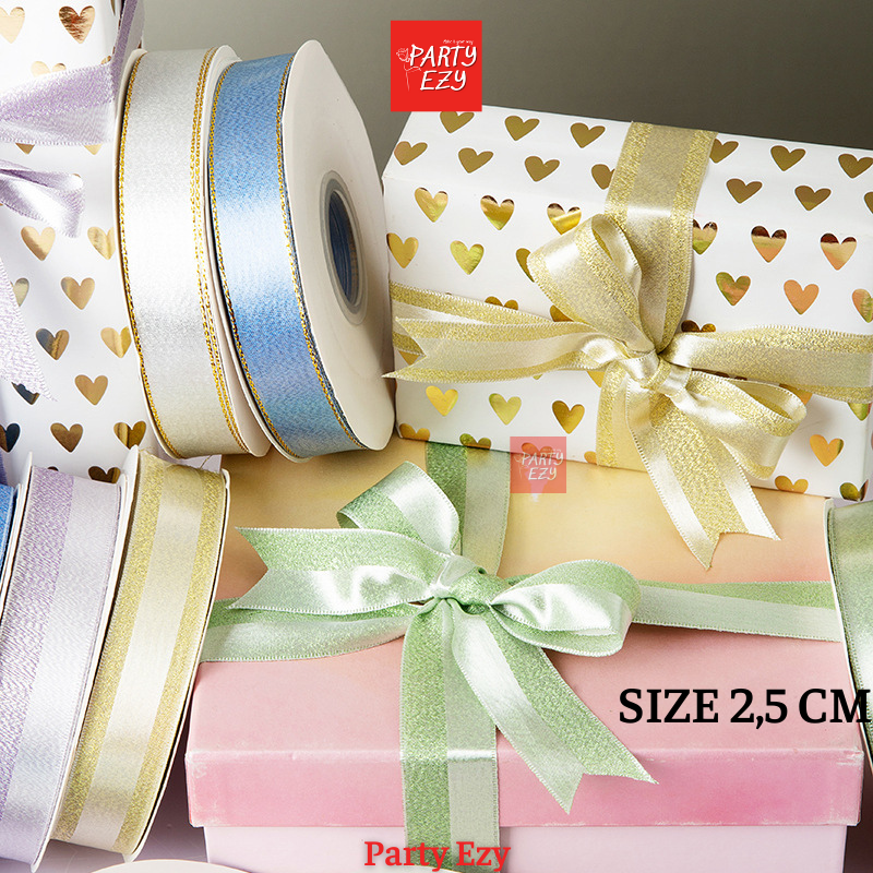 RUY BĂNG SỌC REN PHỐI SATIN 2 MẶT SIZE 2,5CM