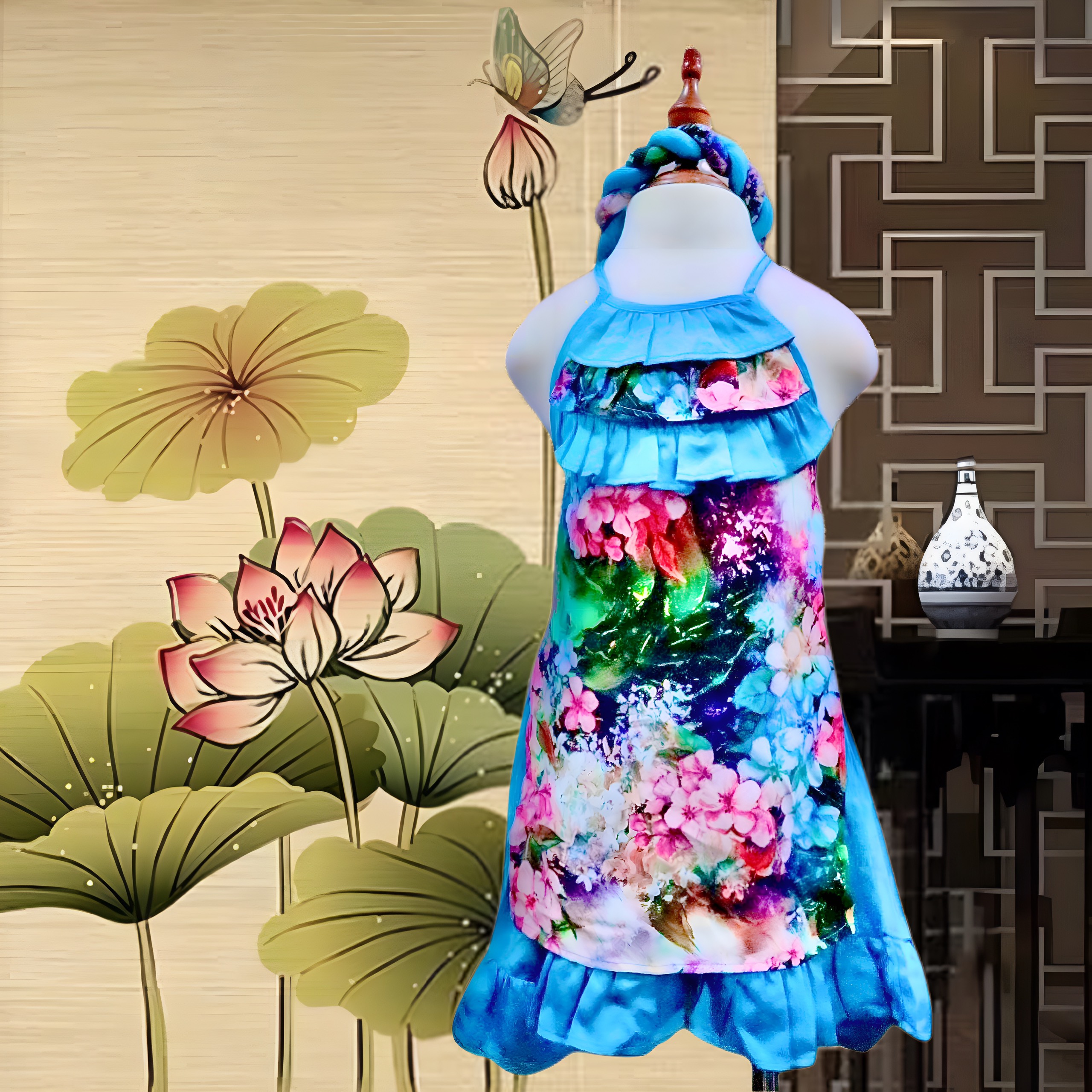 Đầm yếm cho bé gái kèm mấn