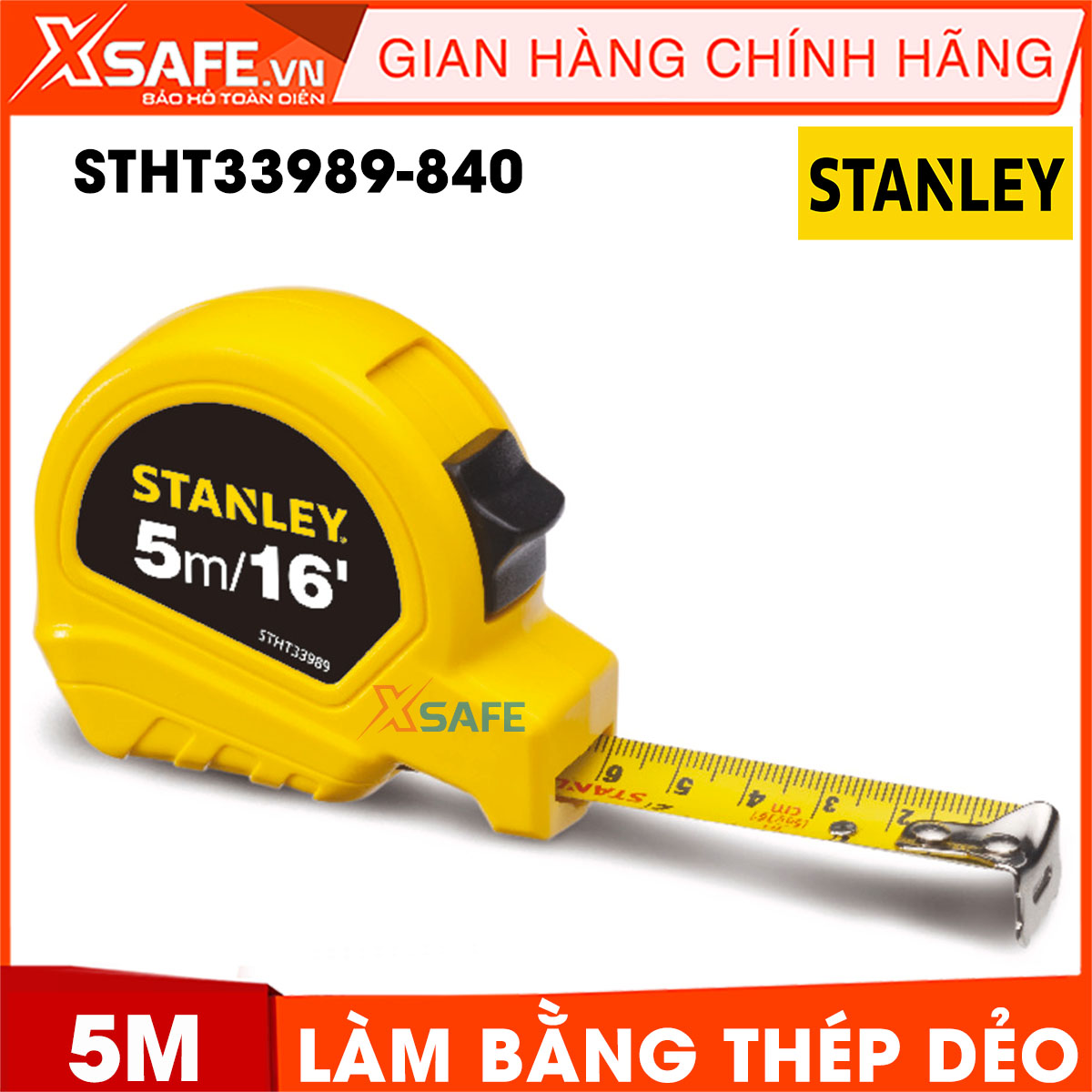 Size roll 5m x 19mm Stanley stht33989-840 blade steel plasticity. Roll ruler Stanley have the shell is made of ABS plastic coated rubber durable, leaf size is coated with Matt Để protection and anti-glare