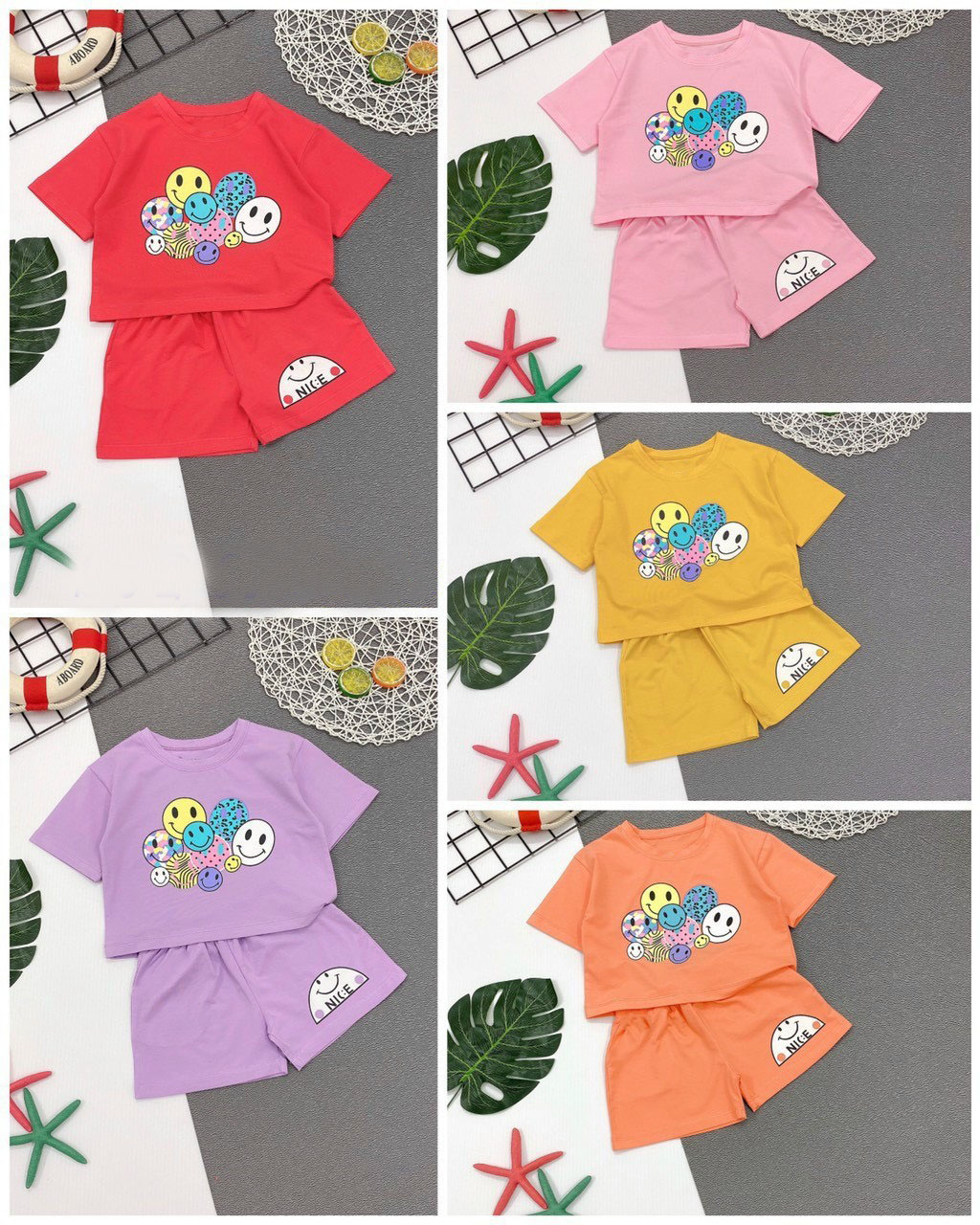 Combo 3 bộ đồ bé gái hình nhiều mặt cười dễ thương cho bé từ 6kg-29kg.bdbg44.
