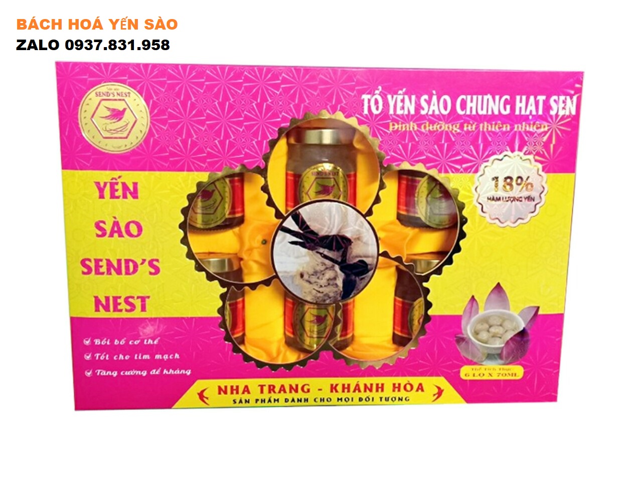 Nước yến sào send's nest vị hạt sen 18% tổ yến tốt cho sức khỏe