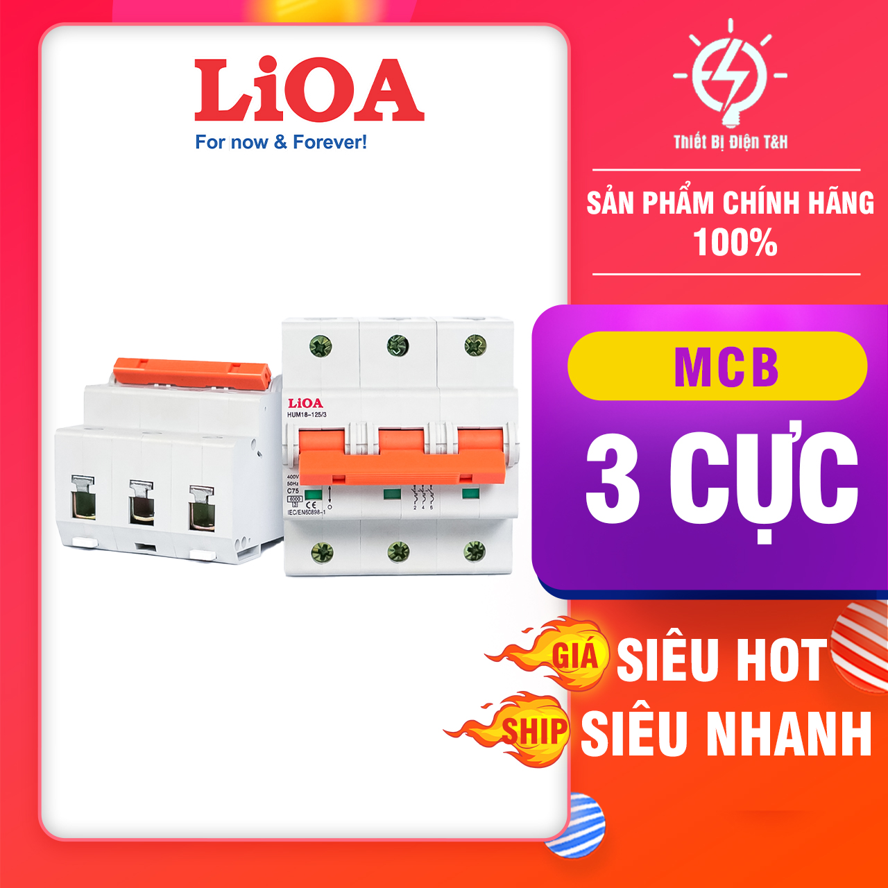 Cầu dao tự động, Aptomat, CB, 3 pha, 3 cực LIOA, dòng cắt 4.5KA, chịu tải 6A, 25A, 32A, 40A, 50A,  63A, 75A, 100A