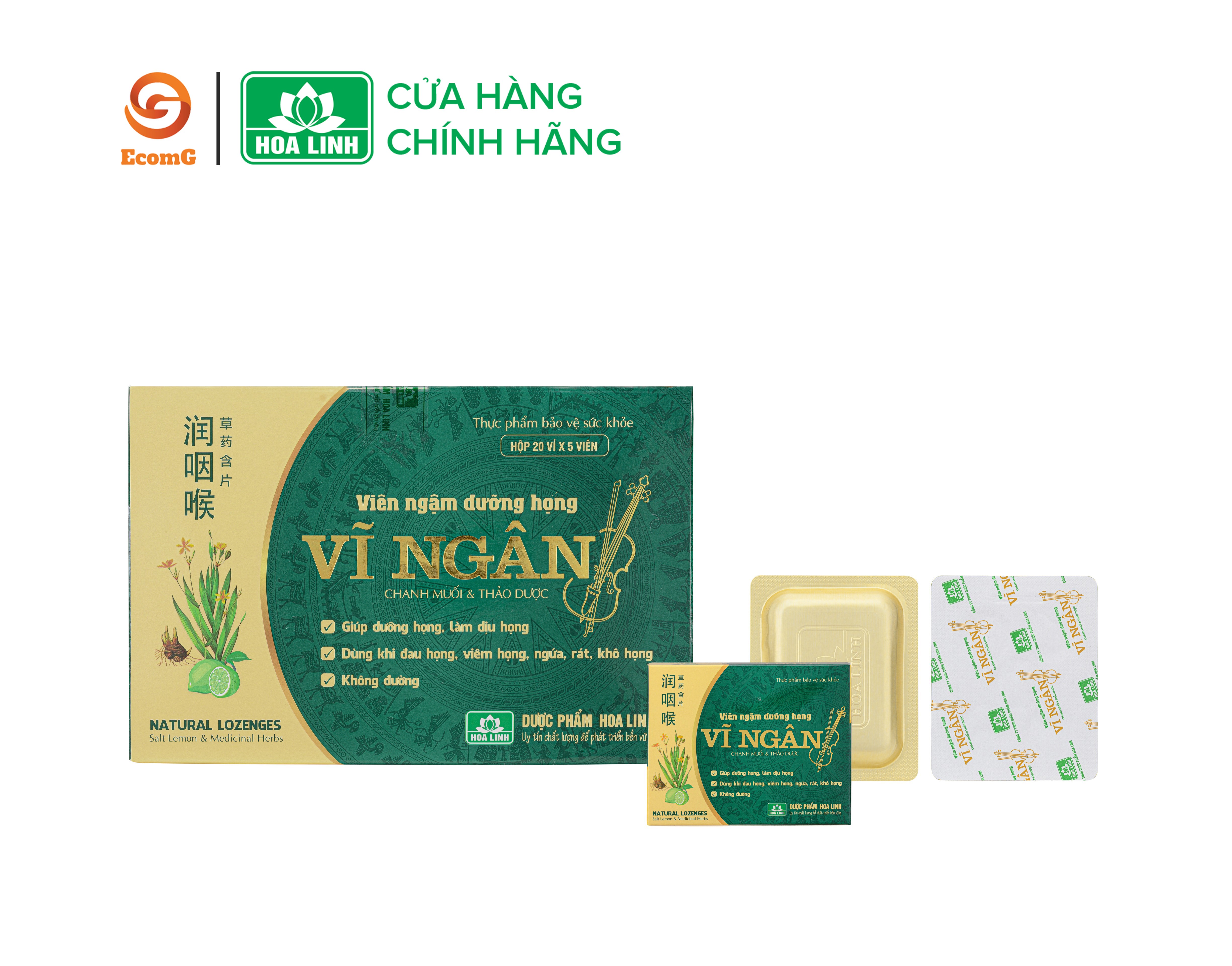 Viên ngậm dưỡng họng, thảo dược, tiêu viêm Vĩ Ngân - Hộp 100 viên - VN1-01, giúp kháng khuẩn, tiêu viêm, giảm đau, tái tạo tế bào, mau lành tổn thương niêm mạc