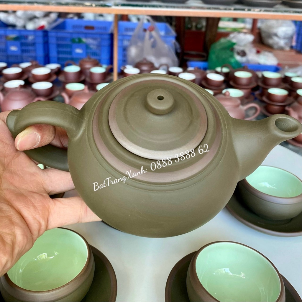 Bộ Ấm Búp Sen Xanh Chỉ Men Ngọc - Ấm Chén Uống Trà Bát Tràng
