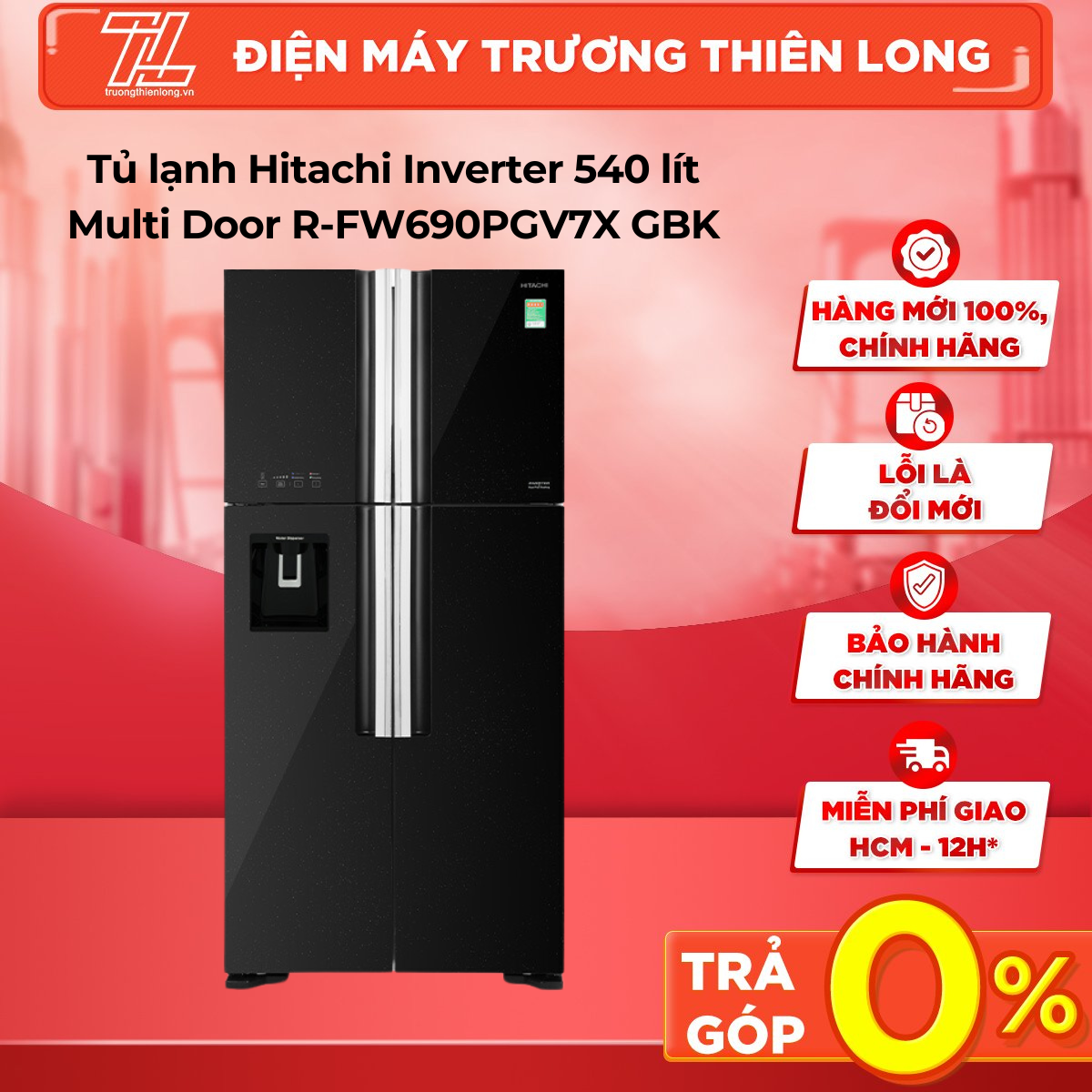 Tủ lạnh Hitachi Inverter 540 lít R-FW690PGV7X GBK - Bảng điều khiển bên ngoài Chuông báo khi quên đóng cửa Làm lạnh nhanh Lấy nước bên ngoài - TRẢ GÓP 0% - GIAO TOÀN QUỐC - NGOÀI HCM TÍNH PHÍ