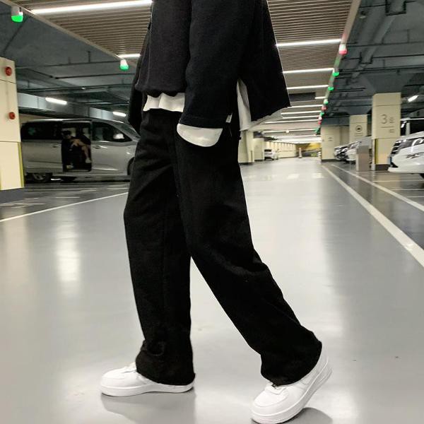 Quần thun đen ống rộng nam PHong cách hàn quốc - vải co giãn tốt