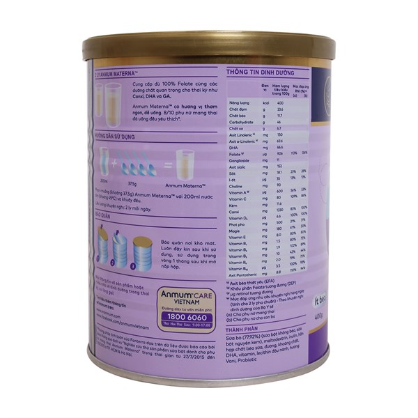 Sữa bầu Anmum matema vanilla 400g/800g