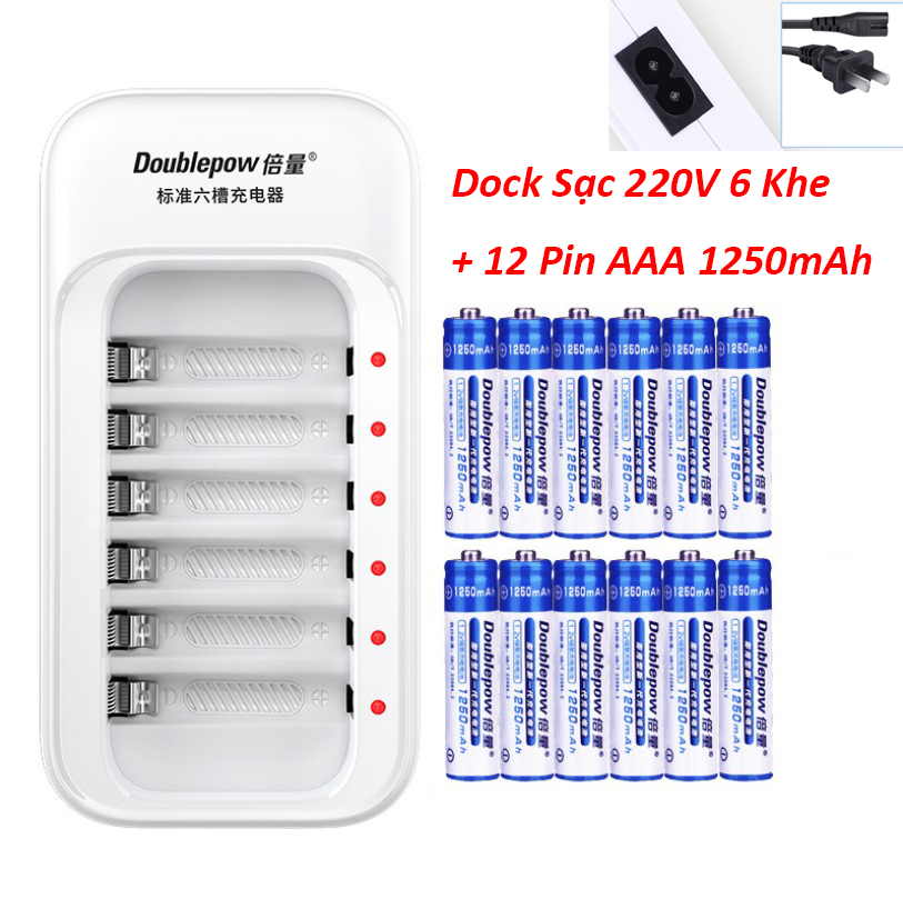 Combo Sạc 6 Khe Và 12 Viên Pin Sạc AAA NiMh 1.2V cho Pin 3A Đồ Chơi Micro Cam Kết Dung Lượng Thật BH 12 tháng