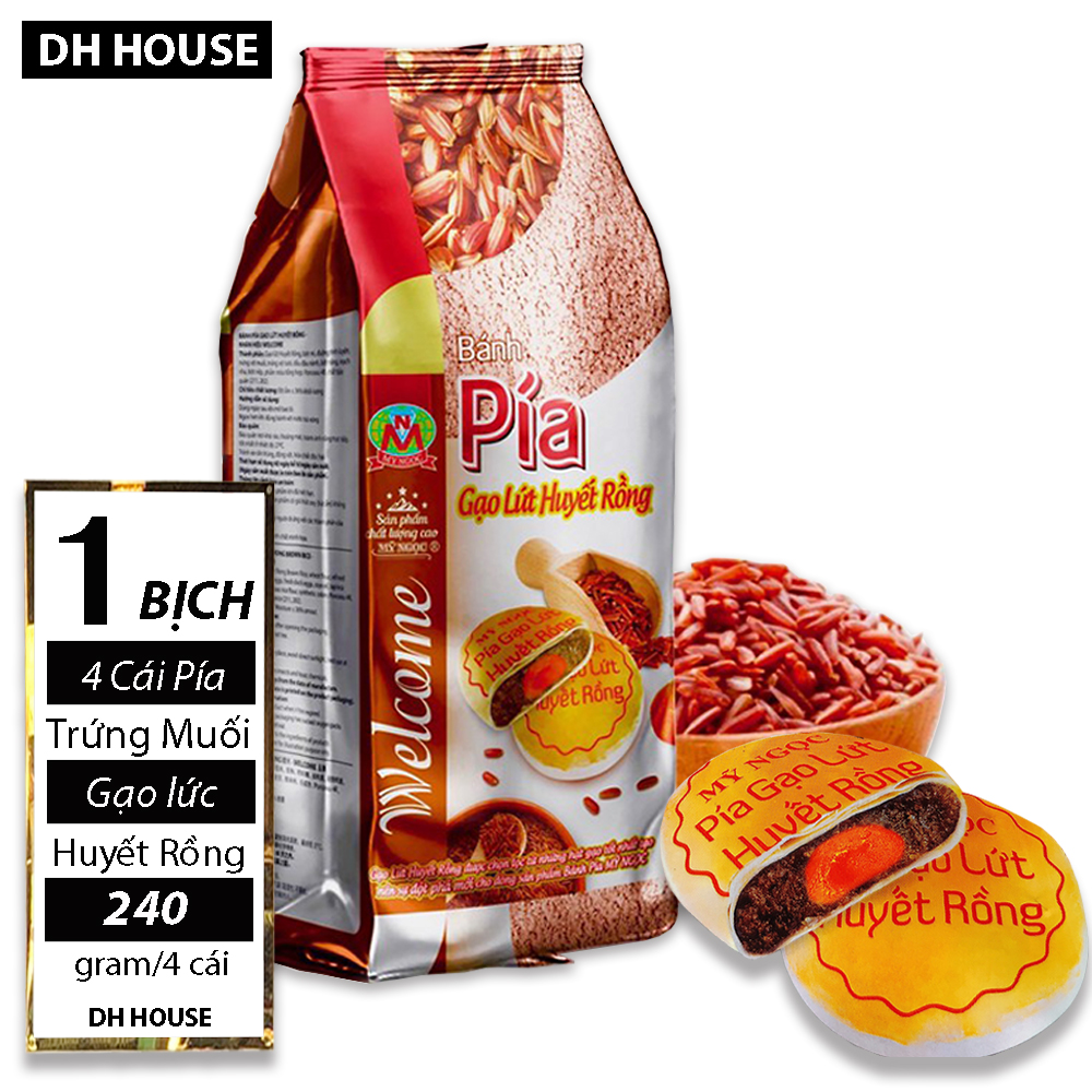 Bịch x 4 cái (240gr) Bánh Pía Gạo Lức Huyết Rồng Trứng Muối Mỹ Ngọc (Date: 60 ngày) DHHOUSE