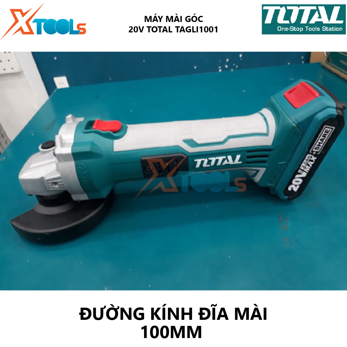 Máy mài góc dùng pin TOTAL TAGLI1001 máy cắt kim loại cầm tay sử dụng pin Lithium 20V TOTAL, Tốc độ không tải: 8500/min hiệu suất cao  tại