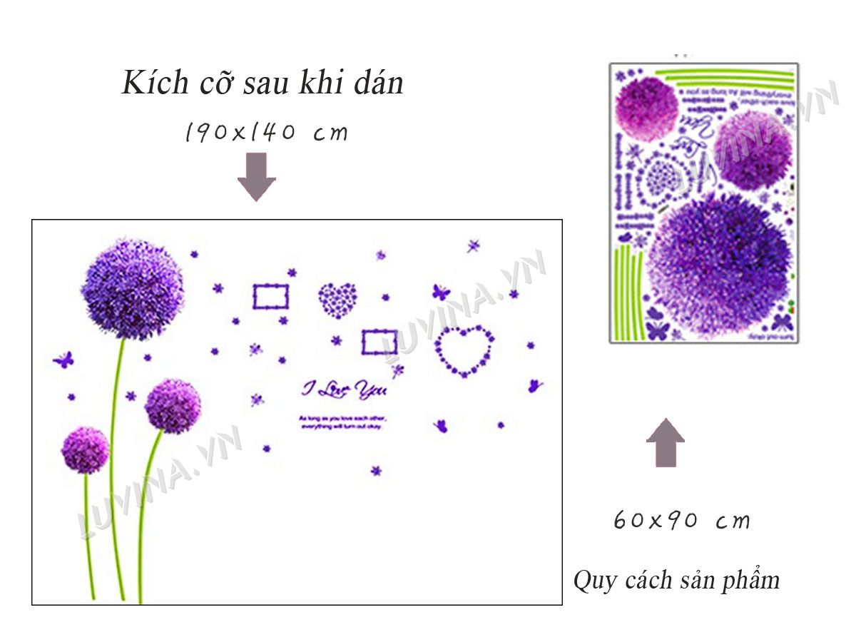 DECAL DÁN TƯỜNG HOA TÚ CẦU TÍM ILU
