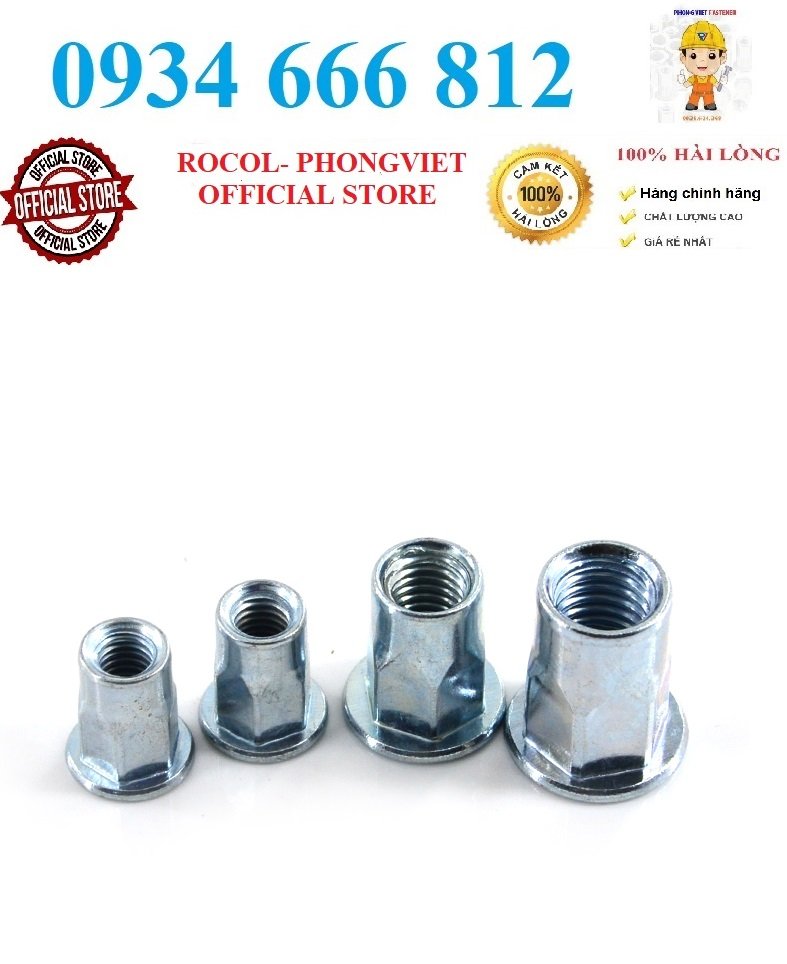 Combo 50c Ốc tán rút nửa lục M8 thép mạ