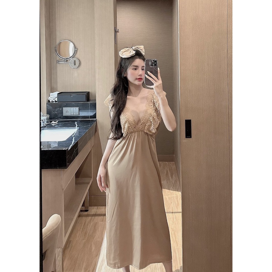 Váy Ngủ Cánh Tiên Ren Sexy, Váy Ngủ Lụa Cao Cấp Dáng Dài Freesize