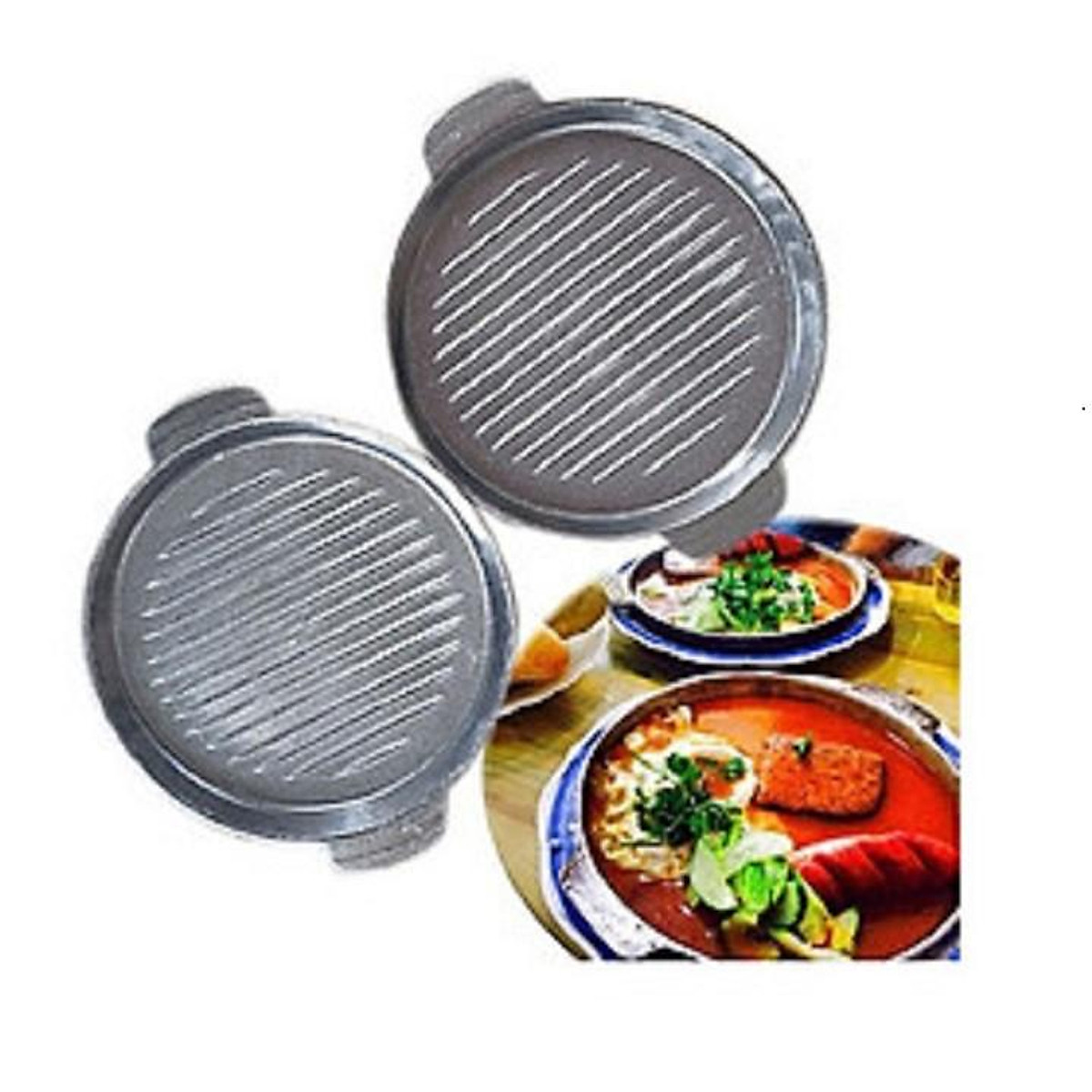 Set of 2 wok cast iron steak meat big size handy