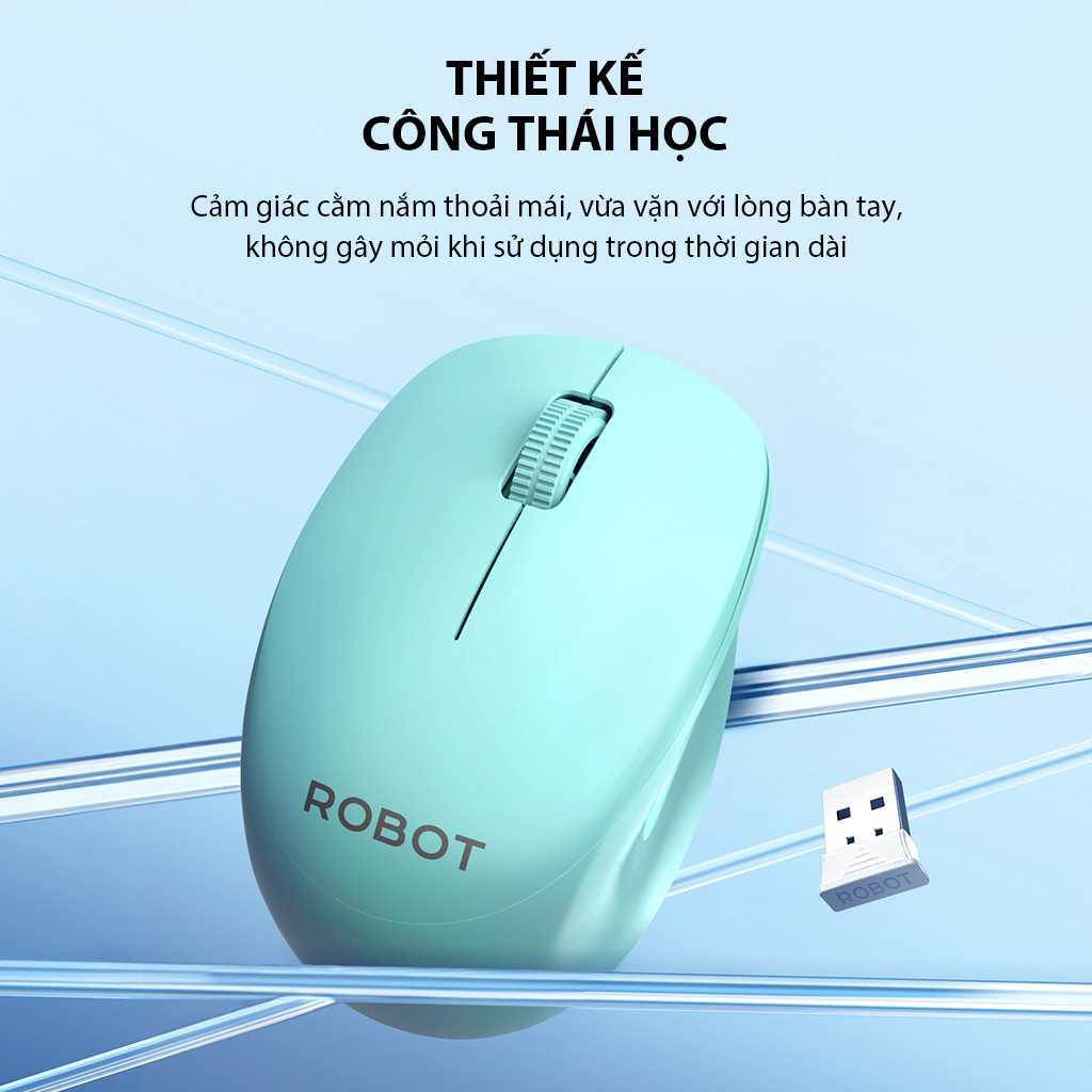 Chuột không dây Robot M210S tĩnh âm silent nhấp im lặng kết nối USB nhỏ gọn tiện dụng độ chính xác cao cho máy tính xách tay laptop pc phù hợp văn phòng dạy online học online