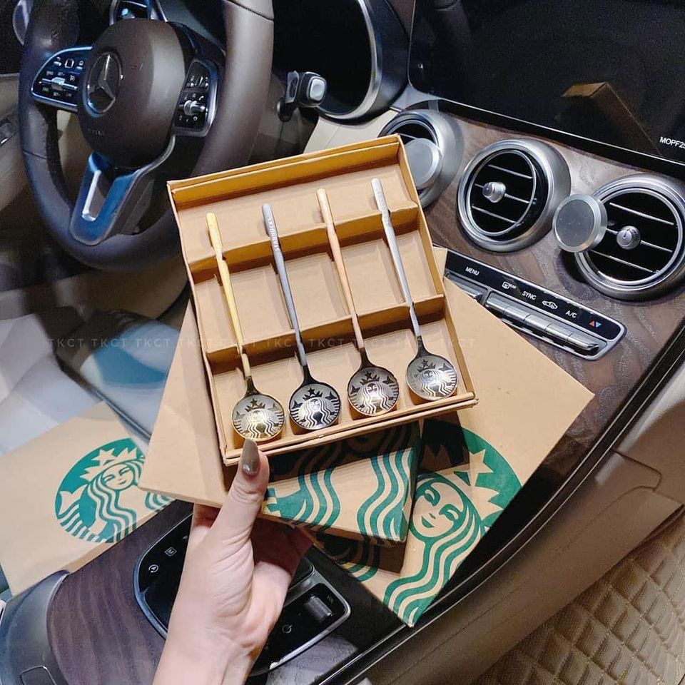 SET 4 THÌA MUỖNG STARBUCK SANG TRỌNG (kèm hộp đựng như hình)