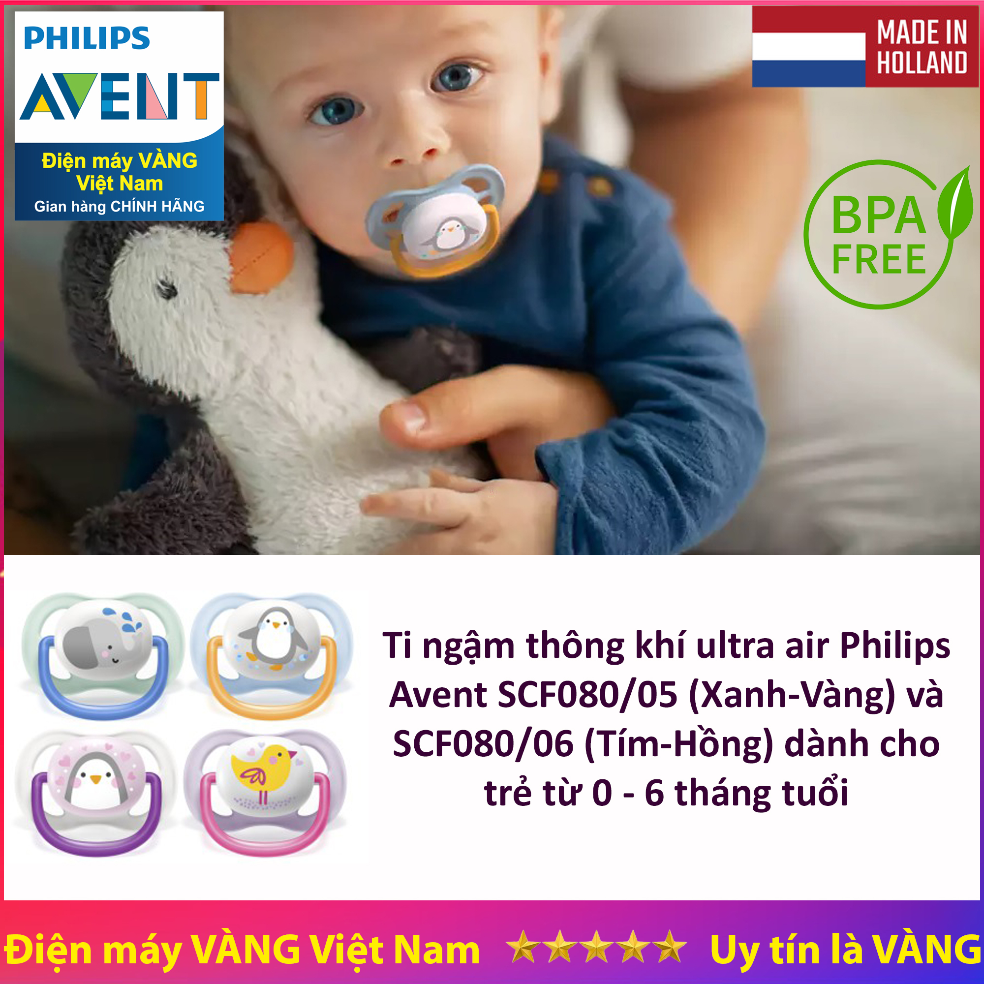 Núm ti giả philips avent scf080/06 scf080/05 dành cho bé từ 0 đến 6 tháng tuổi