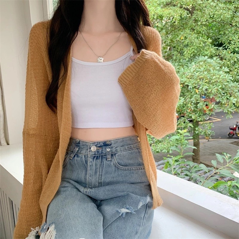 Áo khoác Cardigan len mỏng phong cách Hàn Quốc
