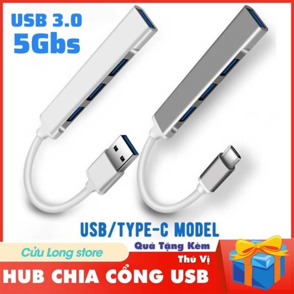Bộ Chia USB 3.0 5Gbs Hub Chia Cổng Đầu Type C USBA ra 4 cáp chia nhiều cổng máy tính điện thoại 1 ra 2 đa năng tốc độ cao CuuLongstore