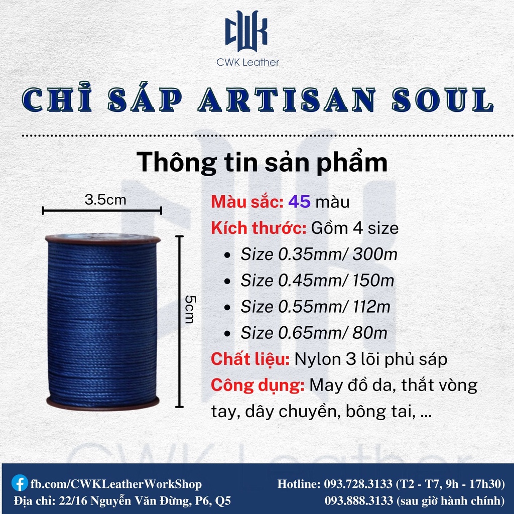 Chỉ sáp 0.65mm may đồ da, thắt vòng tay macrame Artisan Soul (tông nâu-tím-cơ bản)
