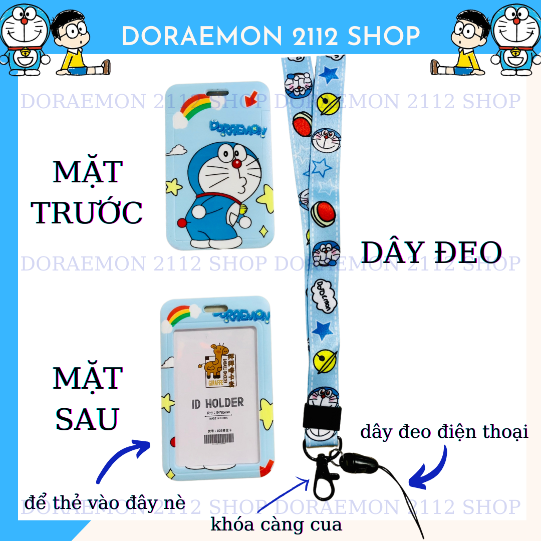 Dây đeo thẻ và thẻ tên Doraemon
