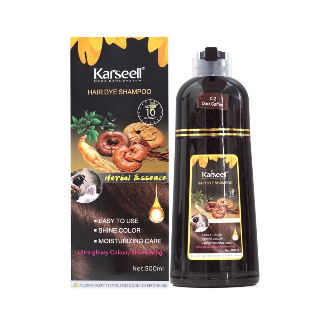 Dầu gội phủ bạc thảo dược nâu - đen karseell, dầu gội nhuộm tóc karseell hair dye shampoo 500ml - wincy mart