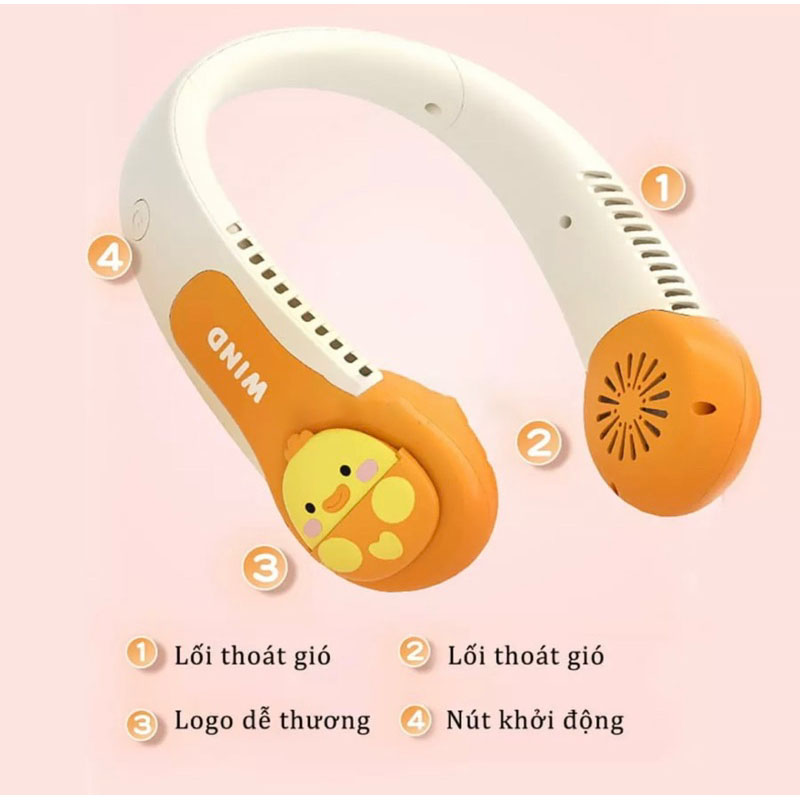 Quạt Đeo Cổ Mini Không Cánh Hình Thú 3D với 3 Cấp Độ Gió