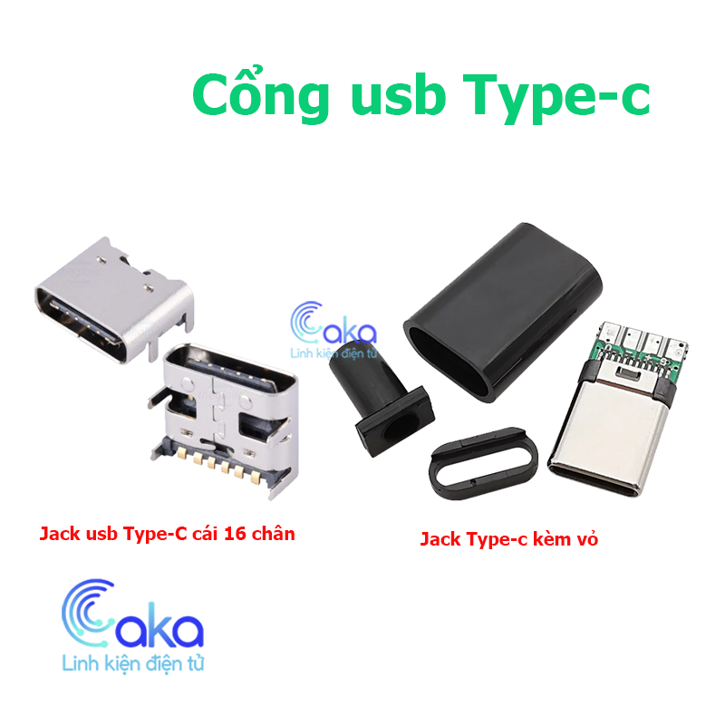 Jack cắm USB Type-C cái 16 chân, Jack cắm USB Type-c kèm vỏ DIY