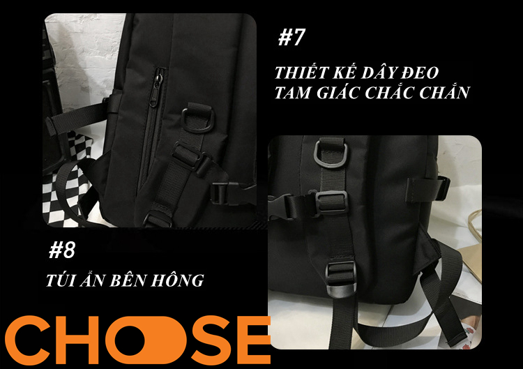Balo Nam Nữ ULZZANG BASIC ĐEN Vải Dày Chống Thấm Choose BB1301