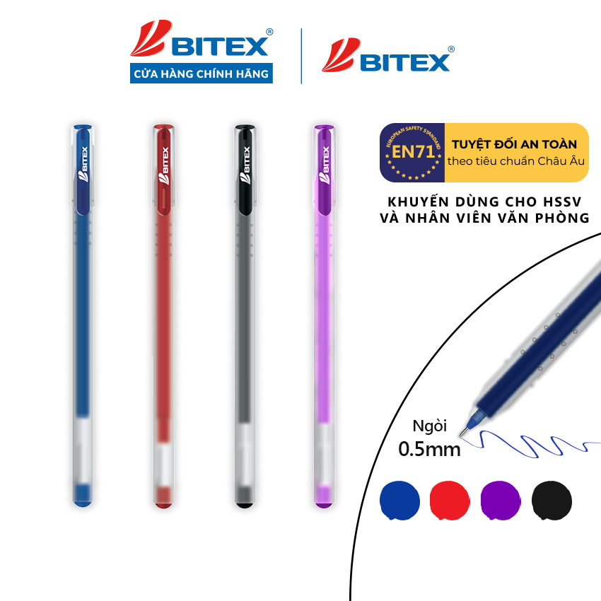 Bút gel mực xanh, đen, tím, đỏ g04