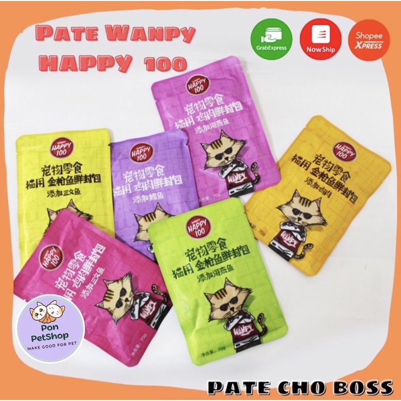 Pate Wanpy Happy 100 Cho Mèo Gói 70G Đủ Vị Hấp Dẫn