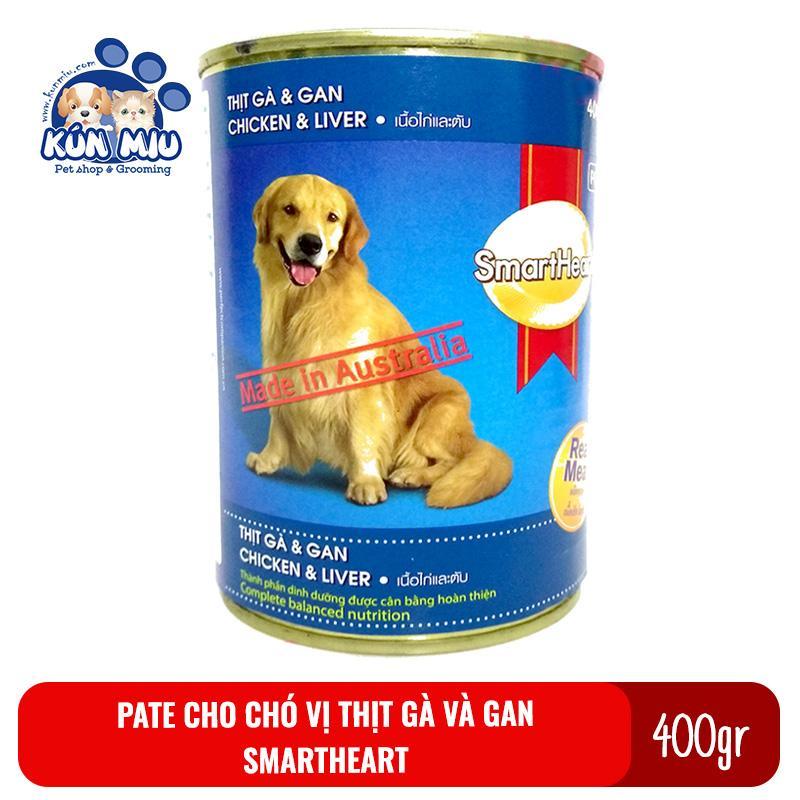 Thức ăn Pate cho chó Smartheart lon 400gr vị gà và gan - Thức ăn ướt đóng hộp cho chó Smart heart
