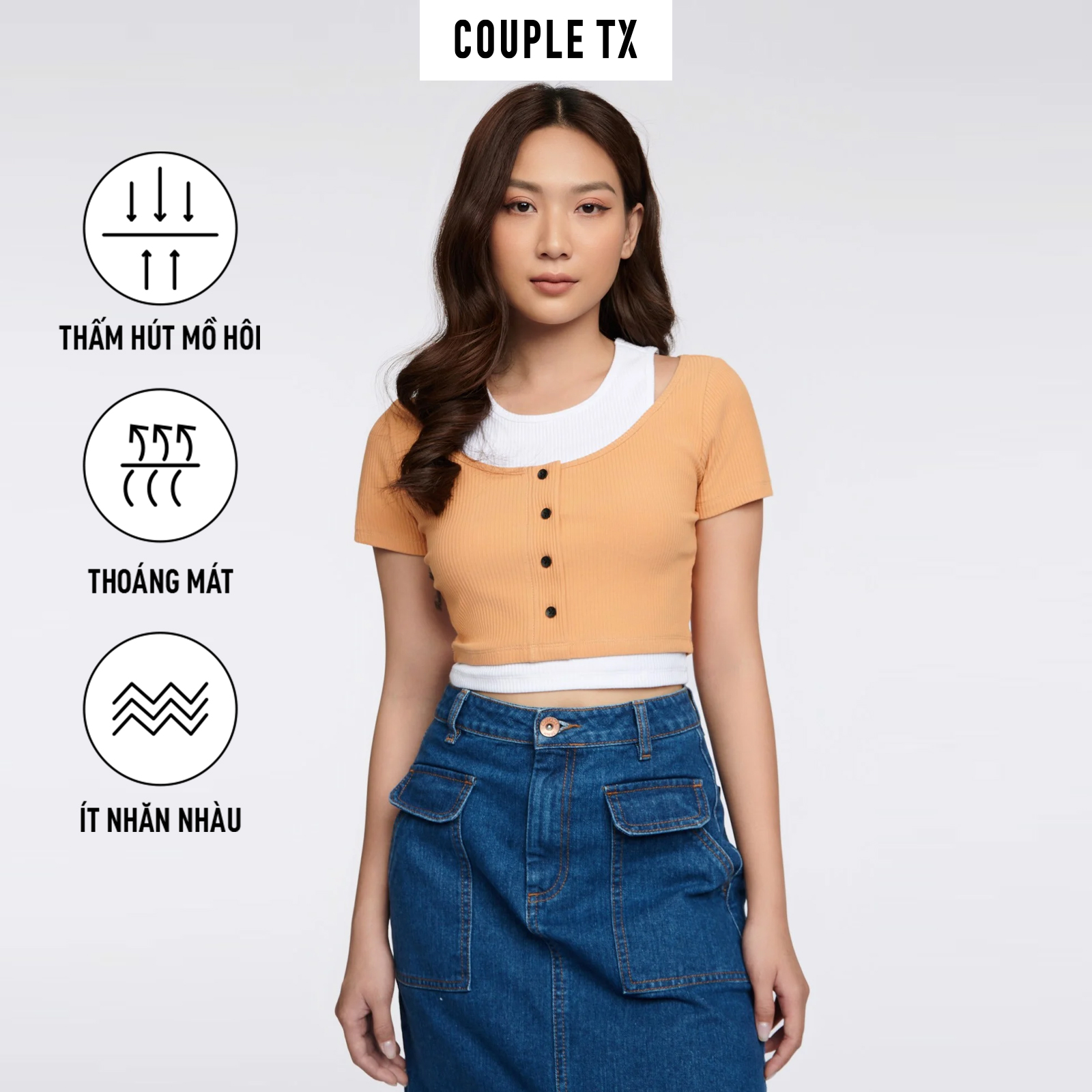 Áo Thun Nữ COUPLE TX - Áo Nữ Kiểu Đẹp Vải Gân Kiểu Phối 2 Layer WTS 2255