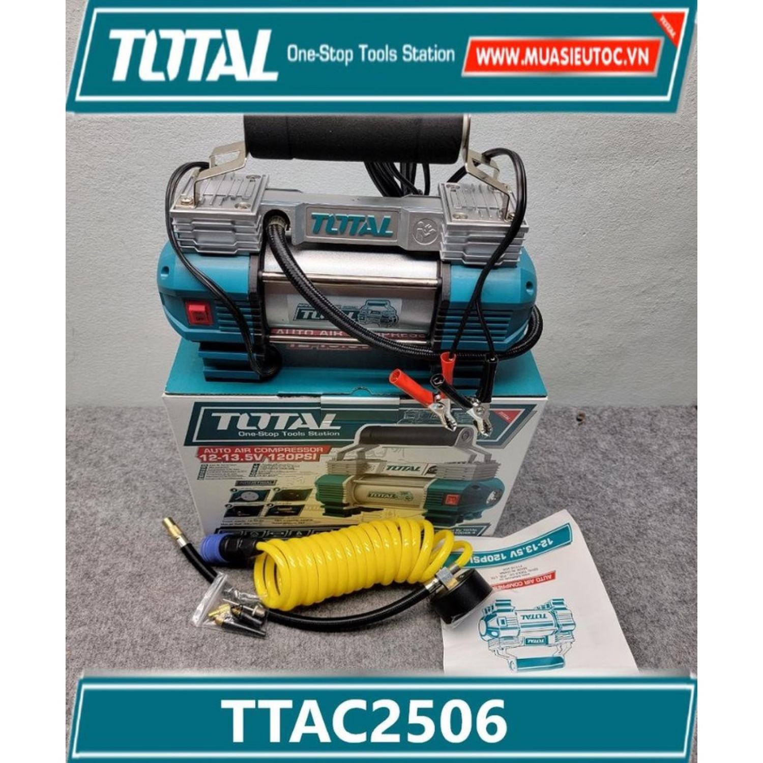 Máy bơm lốp oto dùng bình 12v total ttac2506