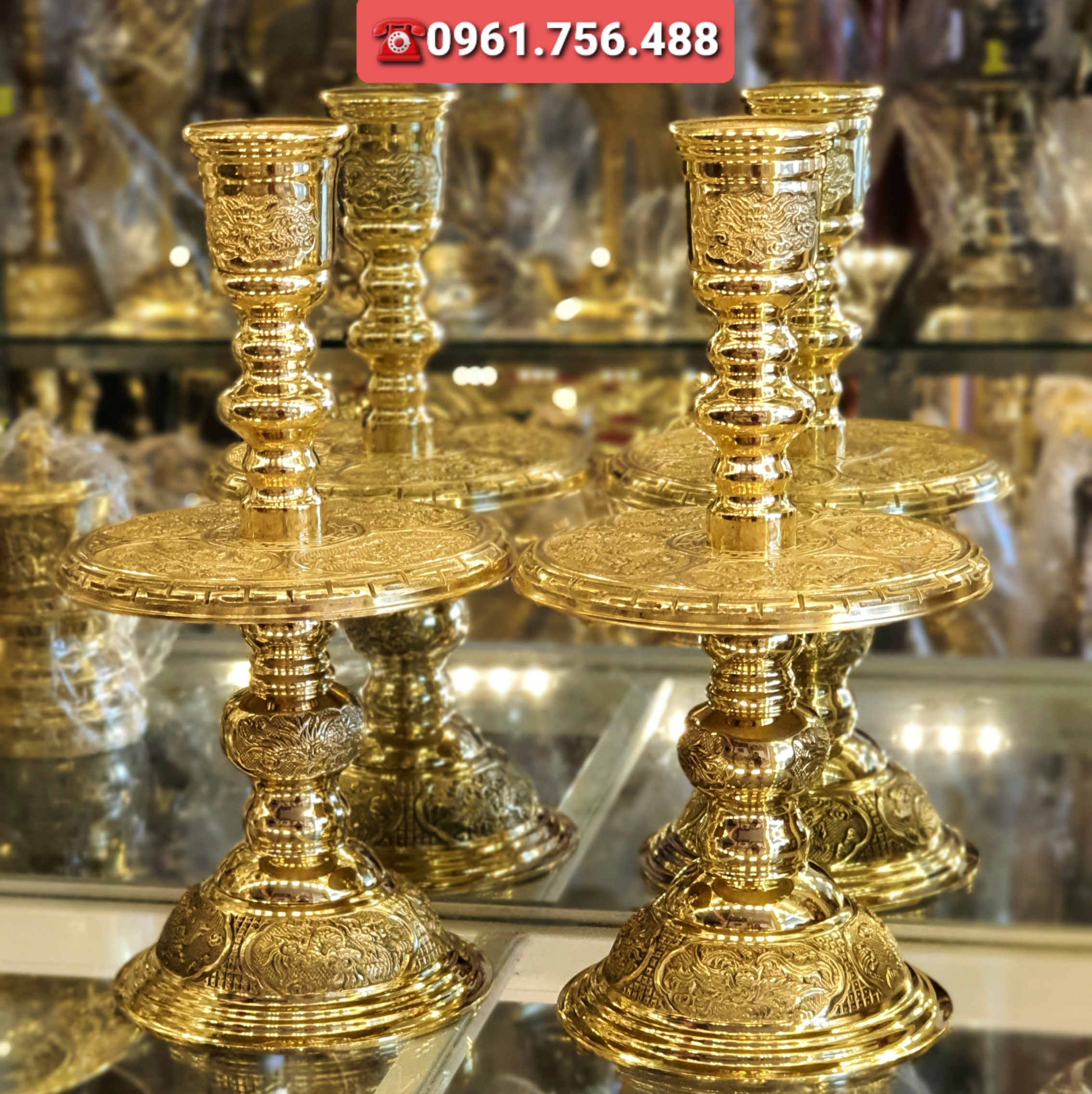 Pair of 33cm Golden Bronze Candlesticks