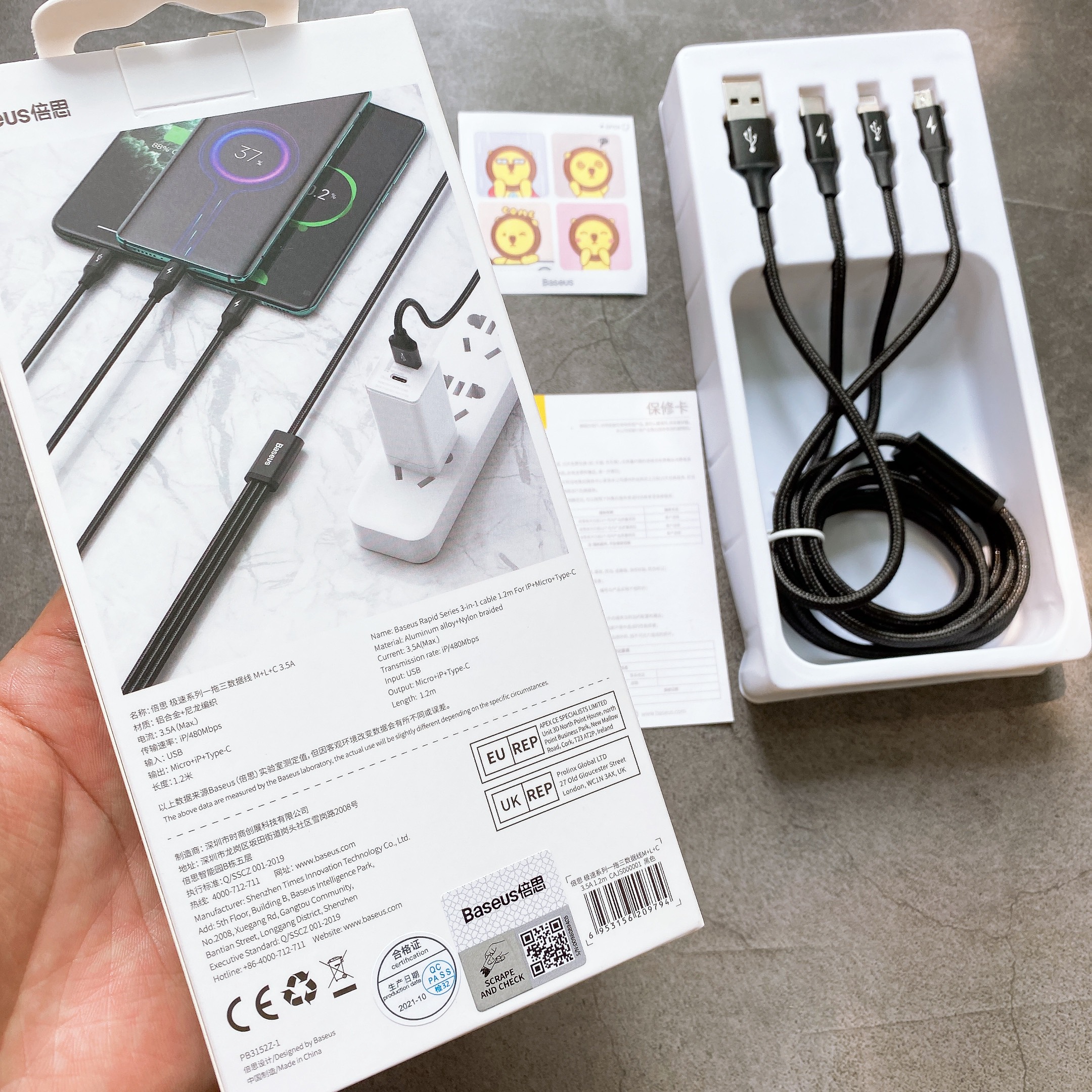 Cáp sạc Baseus 3 Đầu bọc dù USB sang Lightning Iphone - Type C - Micro bọc dù 3.5A Rapid Series 3in1 đa dụng siêu bền