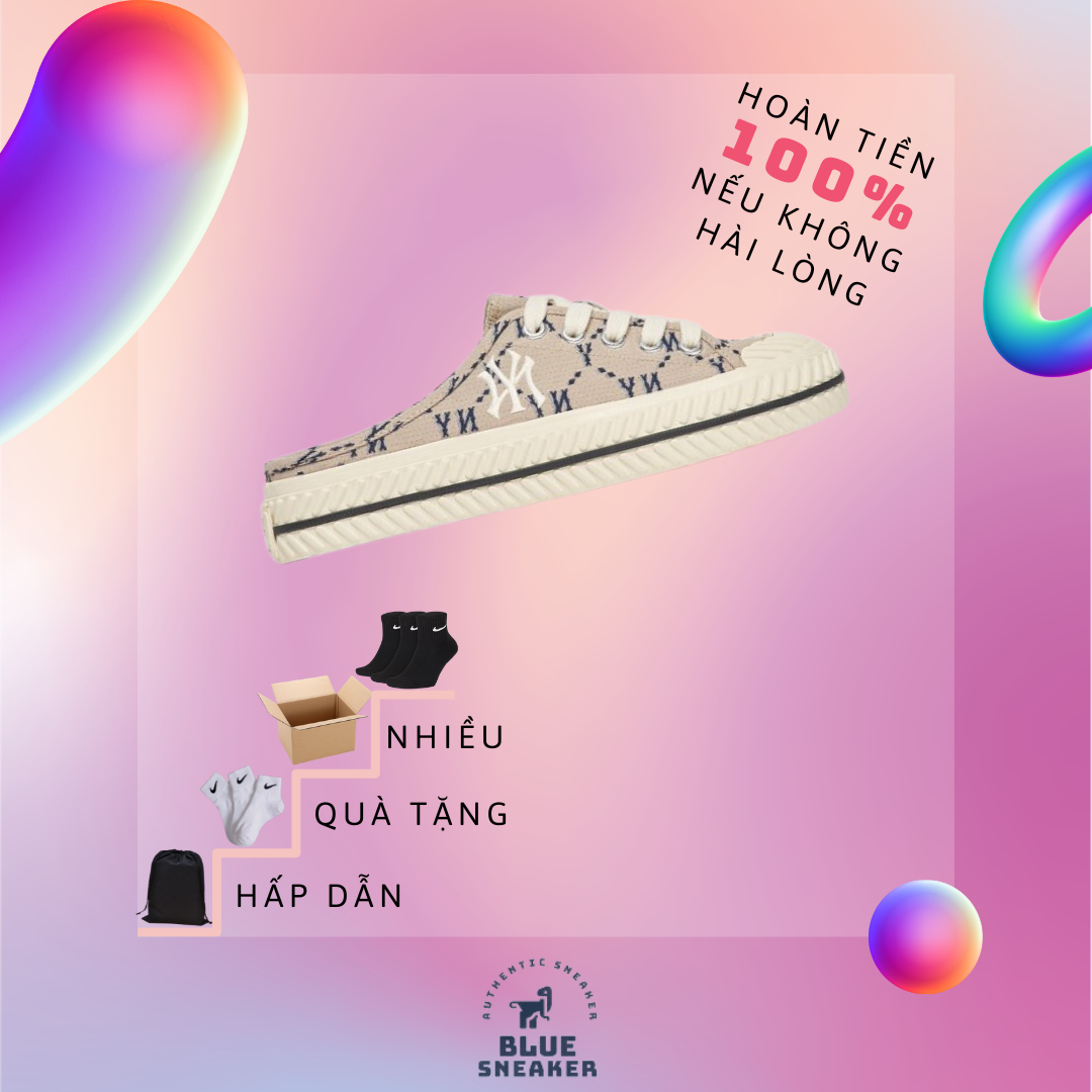 [CHÍNH HÃNG] Giày đạp gót MLB Mule màu đen dễ mang, MLB NY, BLUE SNEAKER 1999