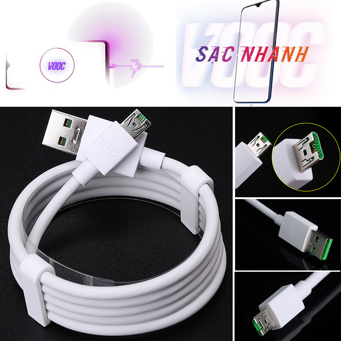Dây Cáp Sạc Nhanh VOOC OPPO 4.0 F9 F1 Oppo F3, Find 7, X9006, R7s, R7 Plus, R9, R9 Plus, R9s, R9s Plus, R5, N3, F1 Plus, F3 Plus, F9, F9+ - CAM KẾT VOOC / Dây Cáp Sạc Nhanh VOOC OPPO 4.0 Cổng Micro - Dùng cho ĐT F9/A1k/ F11/F11pro/ Oppo A31/ NEW