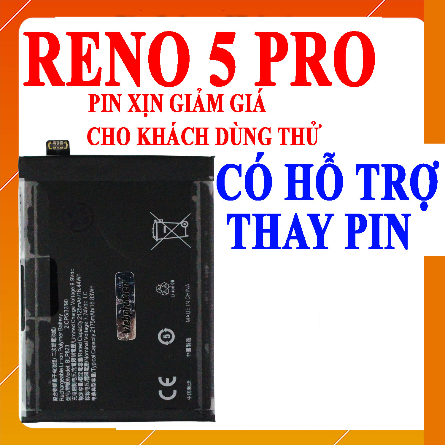 Pin scud cho oppo reno 5 pro blp823 dung lượng 4300mah