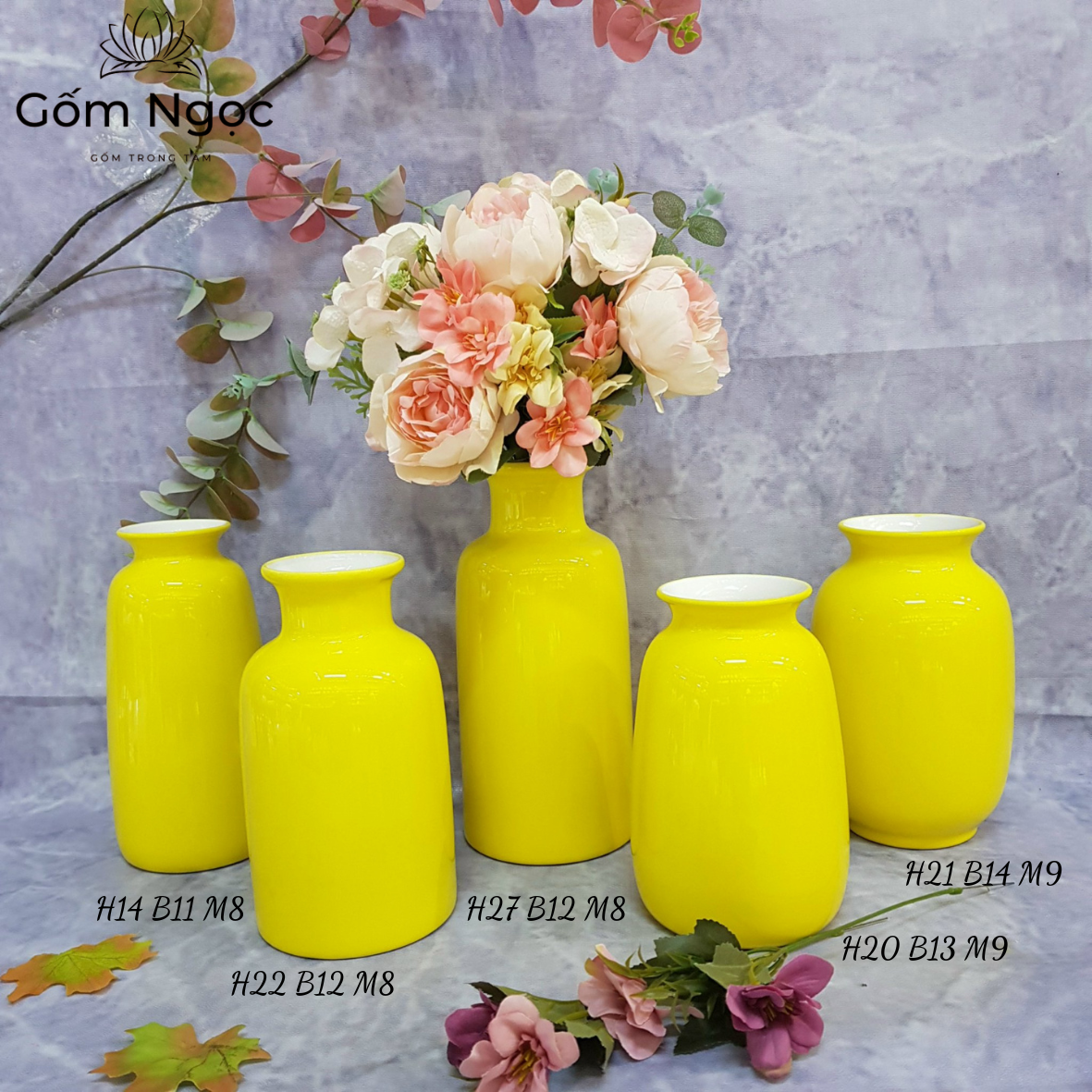 Bình lọ hoa gốm Bát Tràng mầu đỏ xanh vàng