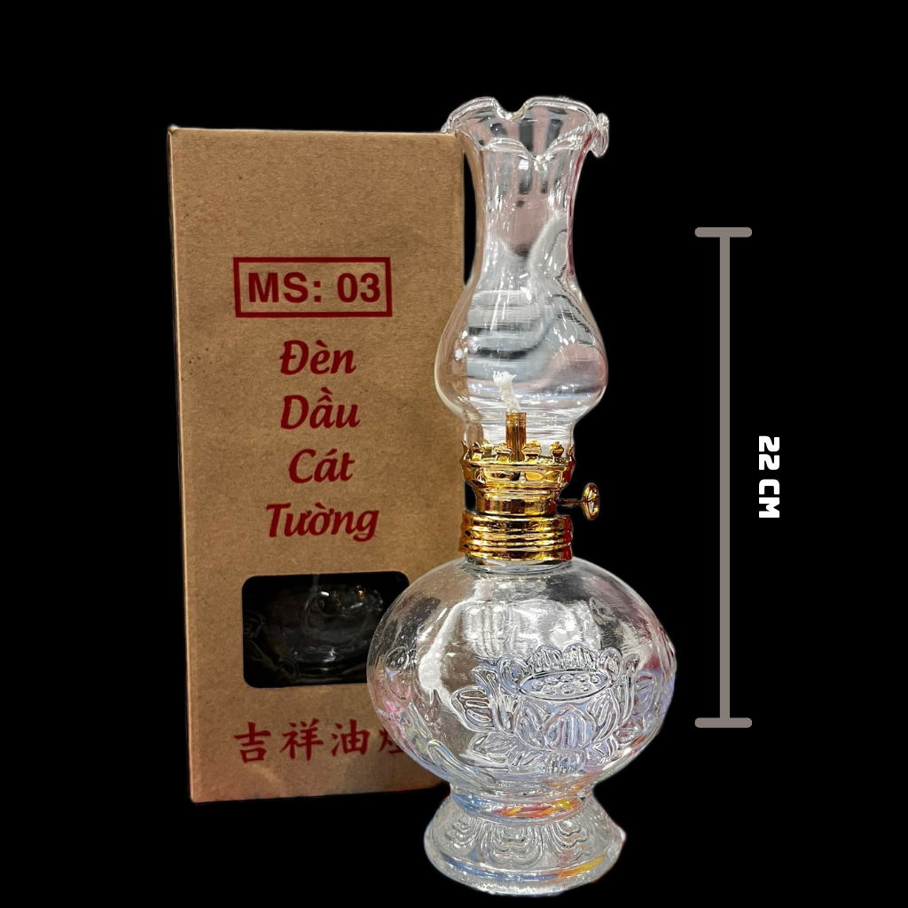Đèn dầu thuỷ tinh bầu ống khói cao (22cm)