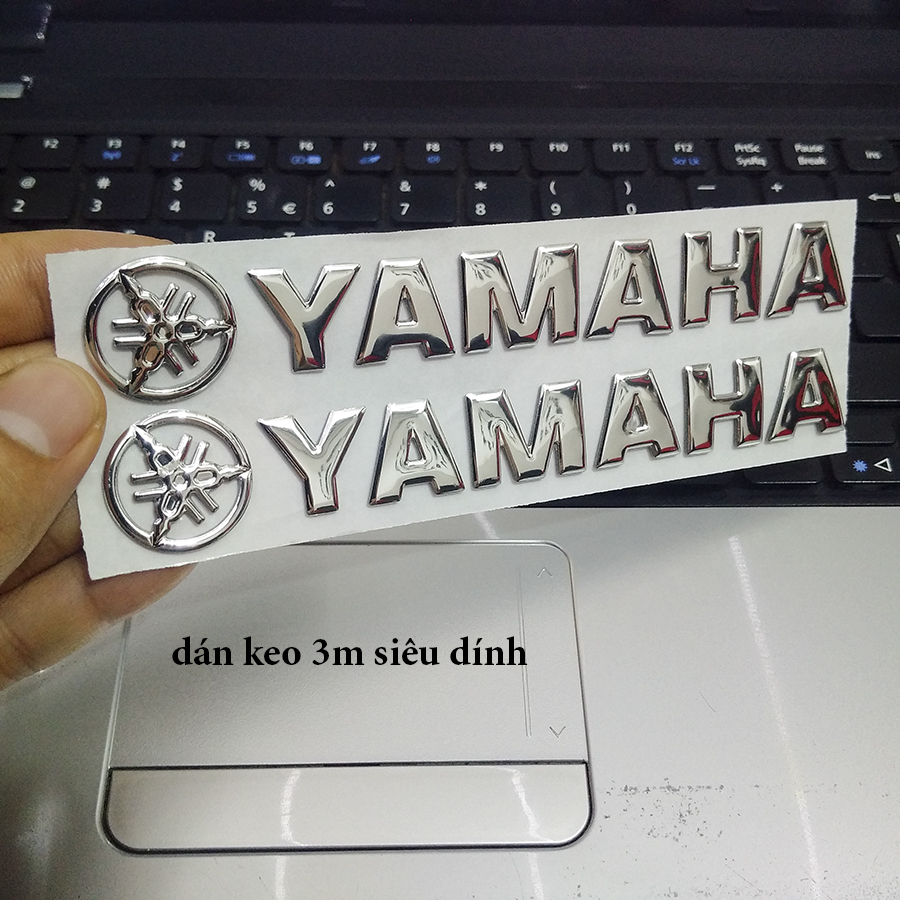 Bộ 2 tem Chữ YAMAHA 3D Nổi Dài Màu Bạc