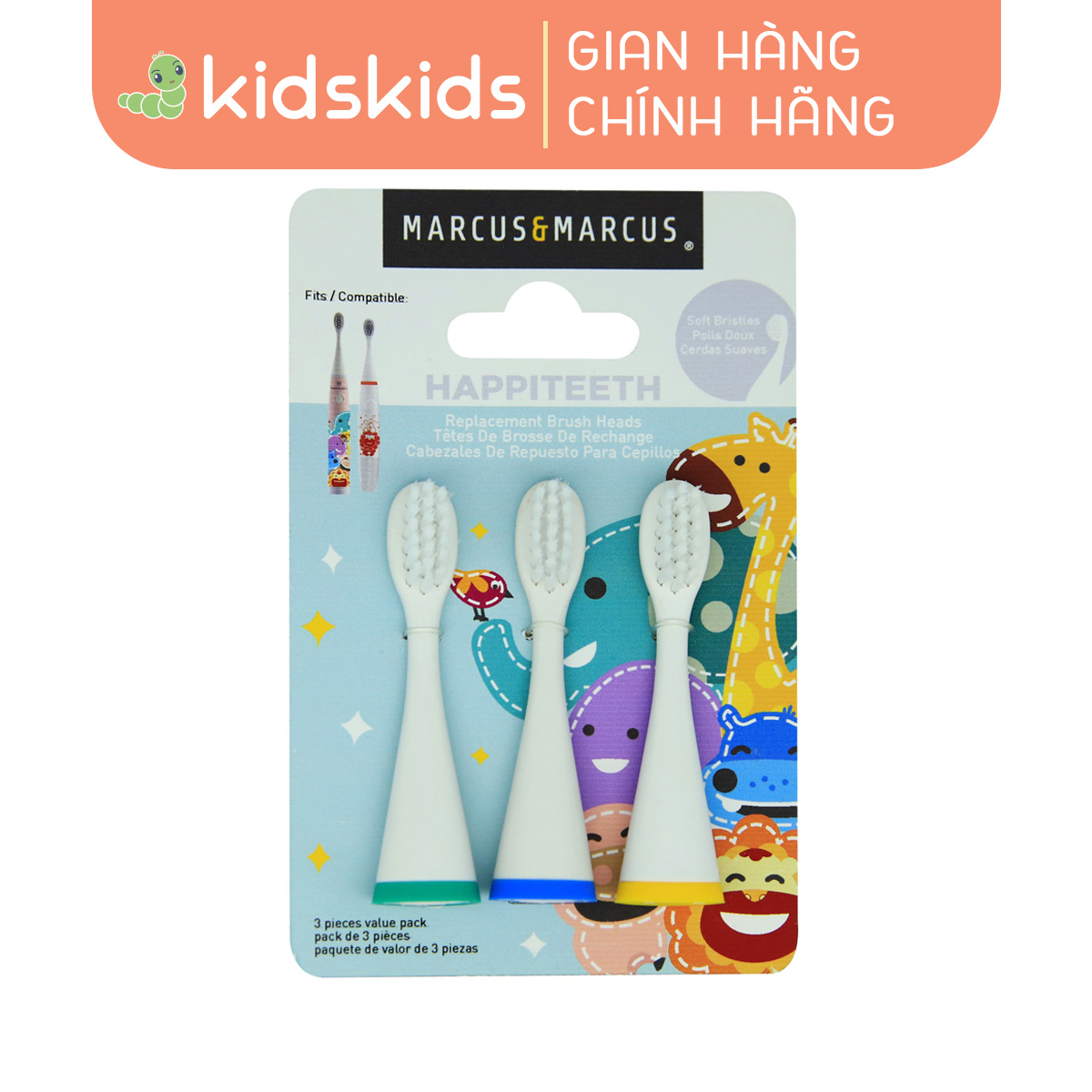Bộ 3 đầu bàn chải thay thế marcus & marcus cho bé, từ 3 tuổi