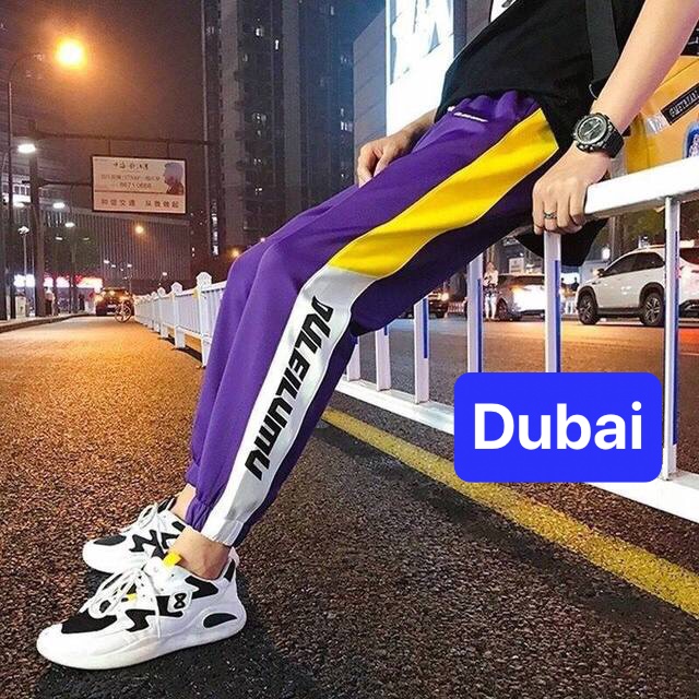 QUẦN JOGGER THỂ THAO NAM NỮ TÍM SỌC VÀNG CHỮ HÀN QUỐC SIÊU HOT TRÊN ĐÙI CHẤT NỈ DÀY DA CÁ CAO CẤP - DUBAI FASHION