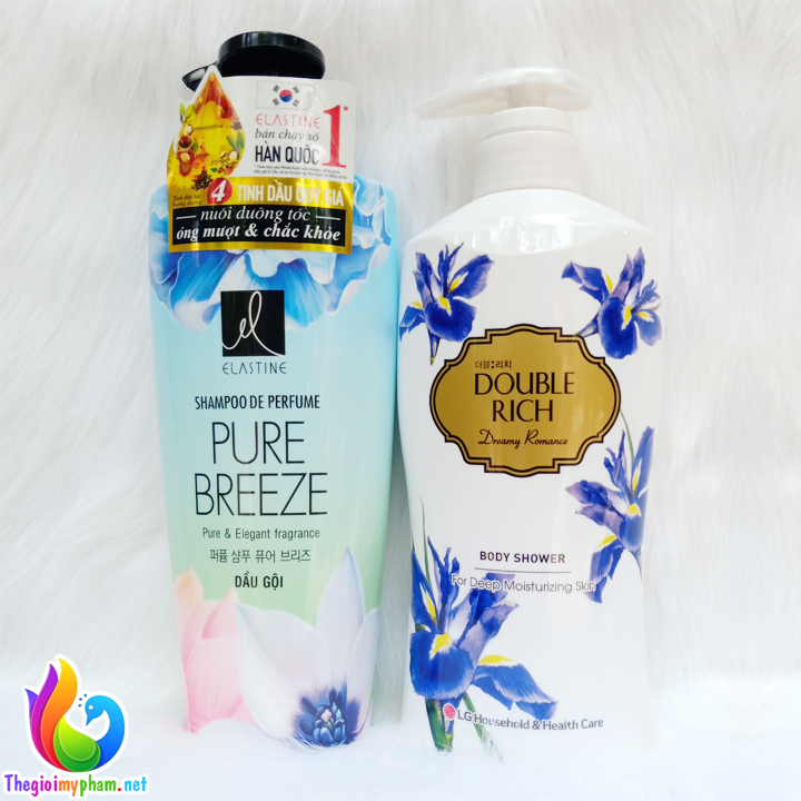 Combo Dầu Gội Elastine Pure Breeze 600ml + Sữa Tắm Double Rich 550g