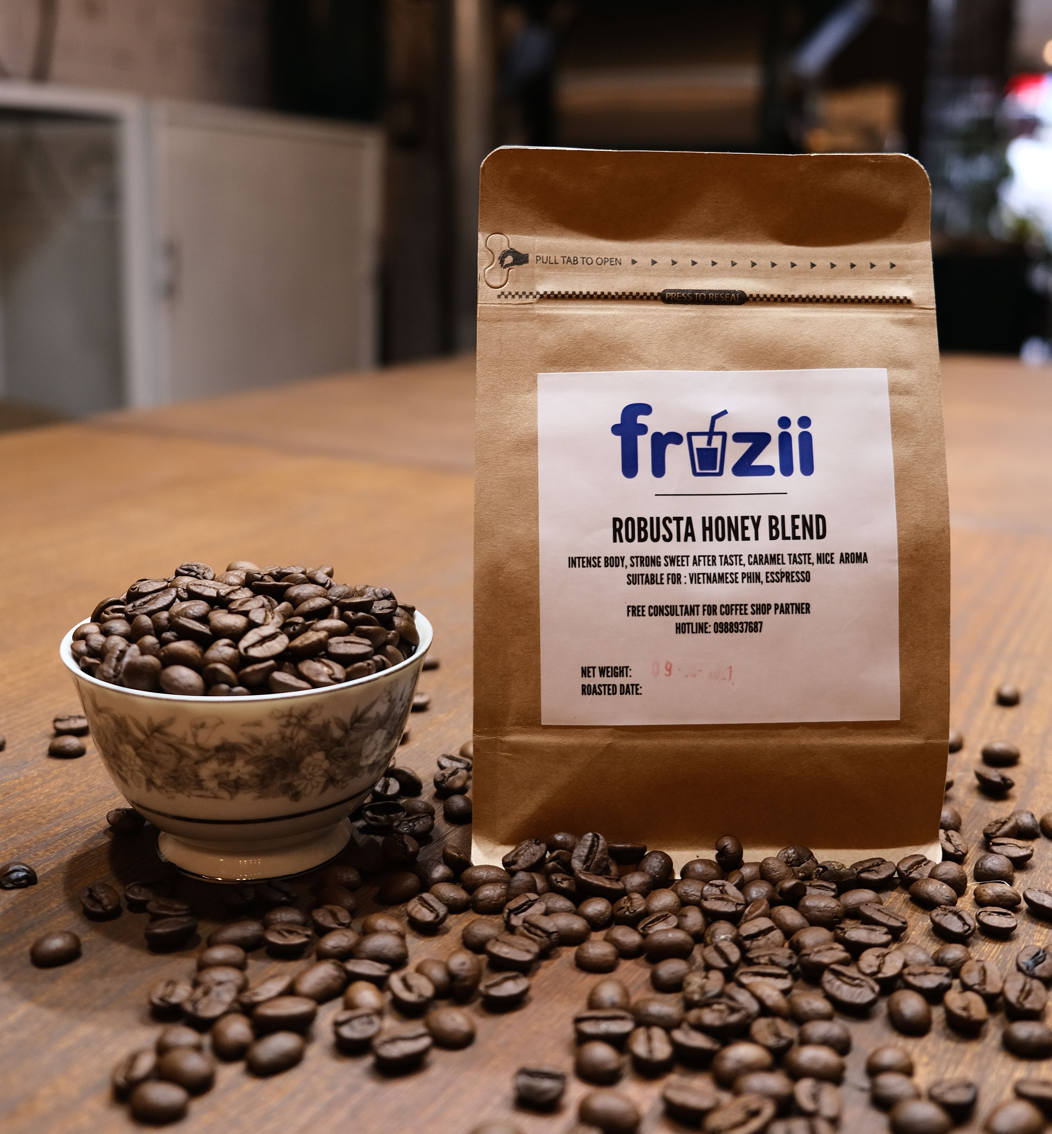 Cà phê hạt rang Robusta honey blend Arabica từ Fruzii