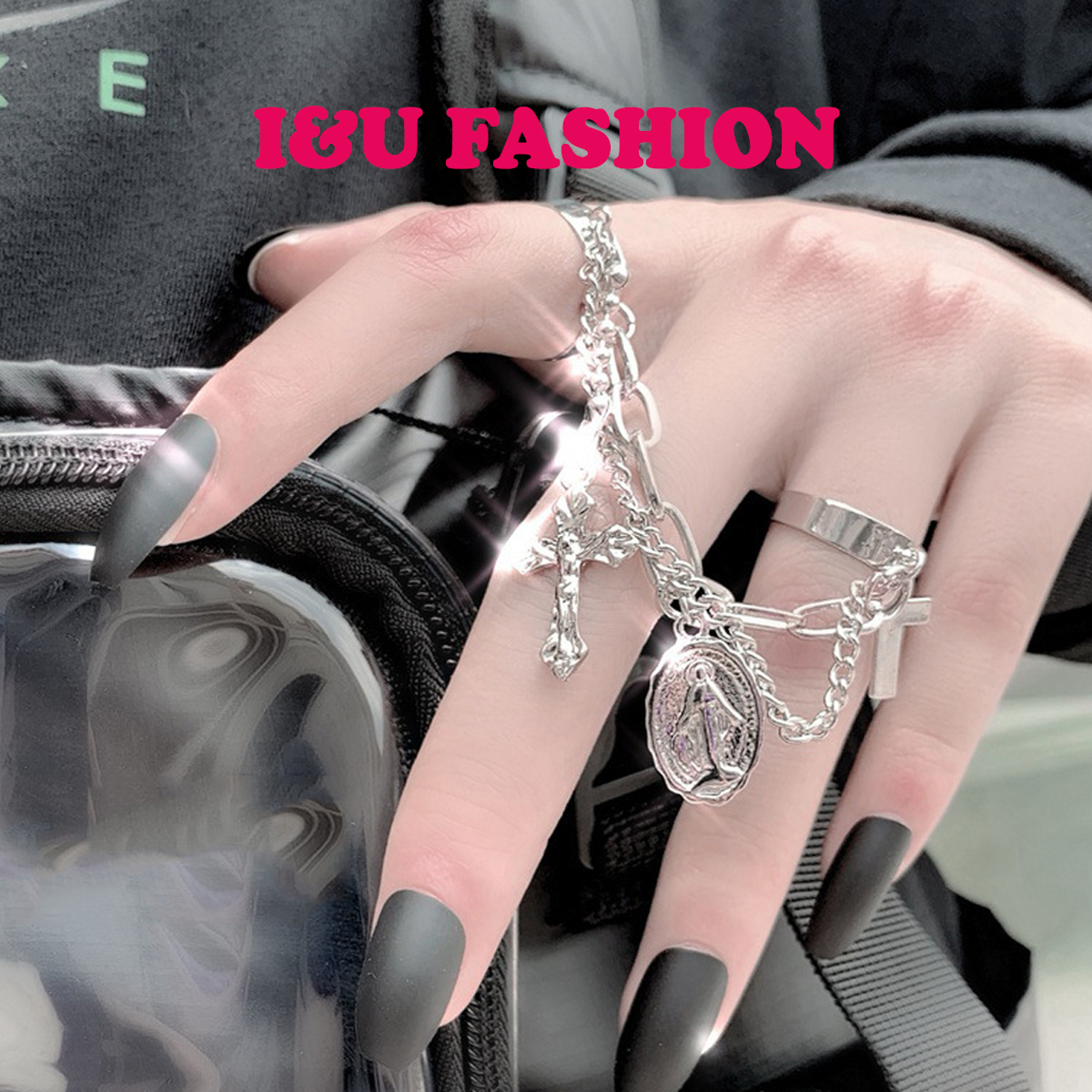 Bộ Nhẫn Đeo Tay Nam Nữ UNISEX Kiểu Hở Điều Chỉnh Kích Cỡ 2 Chiếc Nhẫn Nối Dây Xích Thánh Giá Chữ Thập Và Chúa Độc Lạ Cá Tính Thời Trang NA-11